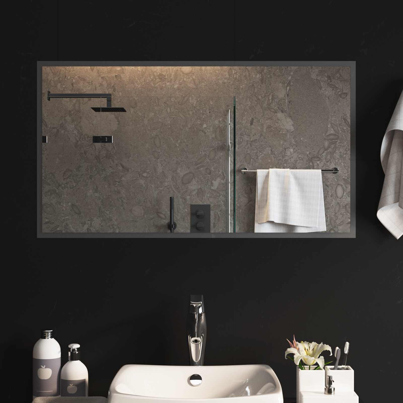LED Badrumsspegel med spegel Transparent 90 x 50 cm härdat glas