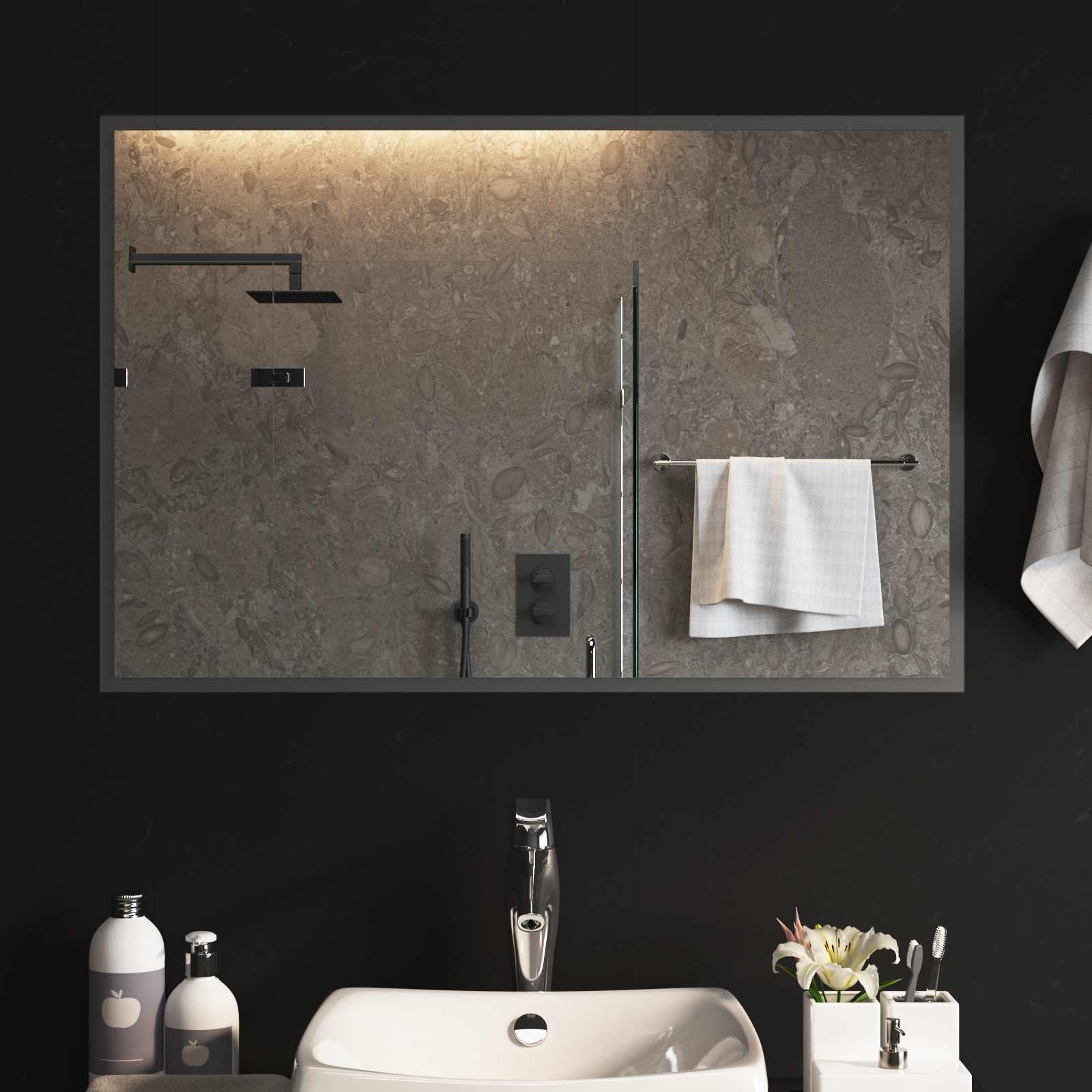 LED Badrumsspegel med spegel Transparent 90 x 60 cm härdat glas