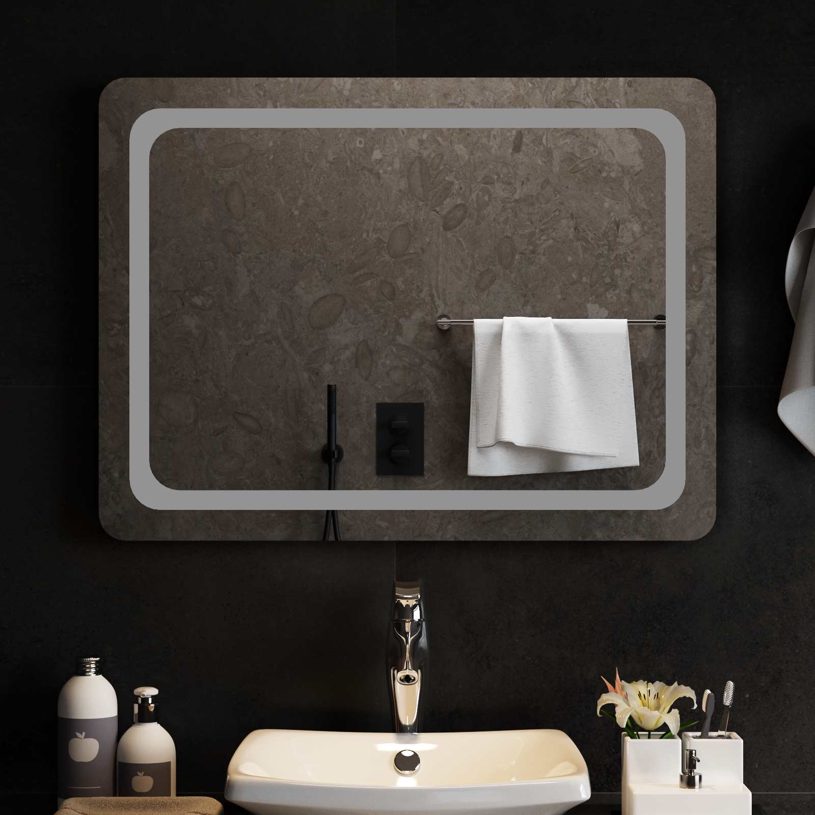 LED Badrumsspegel med spegel Transparent 80 x 60 cm härdat glas