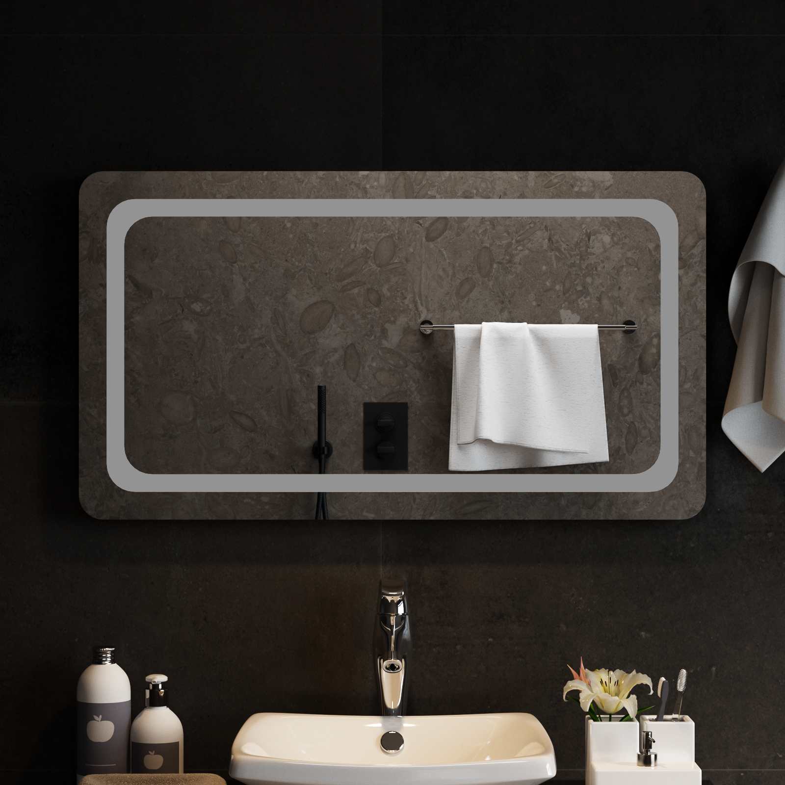 LED Badrumsspegel med spegel Transparent 90 x 50 cm härdat glas