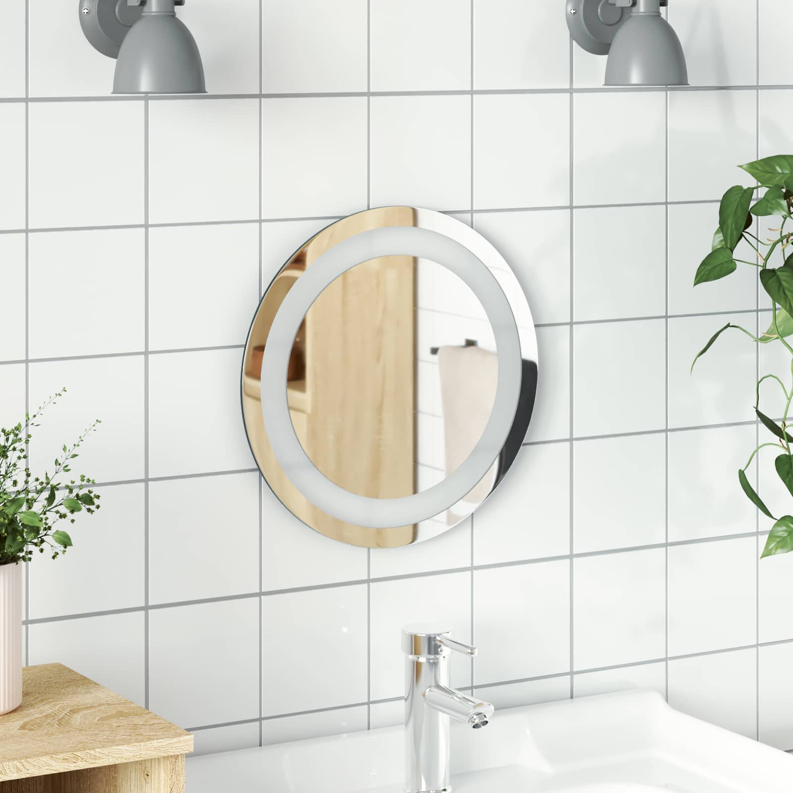 LED Badrumsspegel med spegel Transparent Ø 30 cm härdat glas