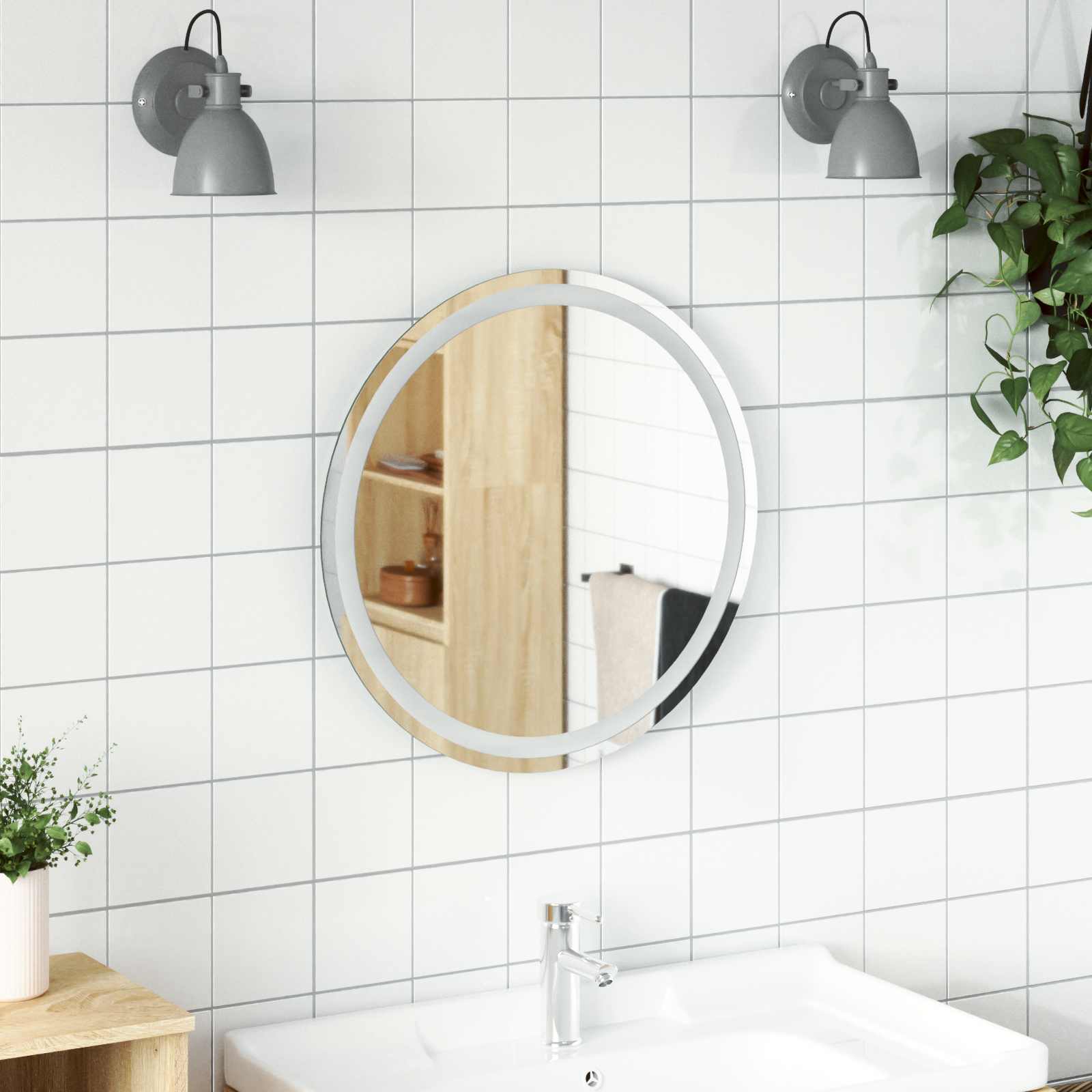 LED Badrumsspegel med spegel Transparent Ø 60 cm härdat glas