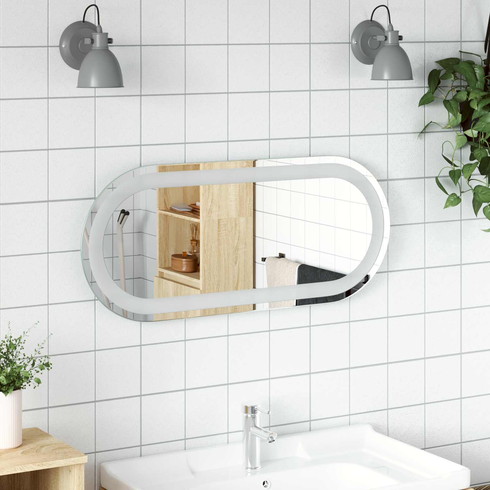 LED Badrumsspegel med spegel Transparent 70 x 30 cm härdat glas