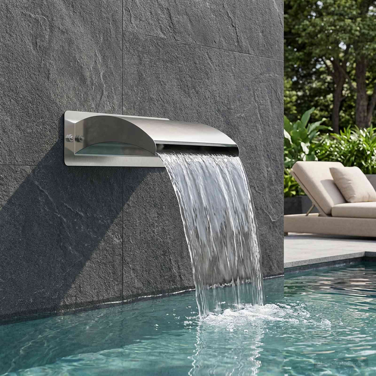 Poolvattenfall med LED Rostfritt Stål 304 30 x 9 x 26 cm Silver