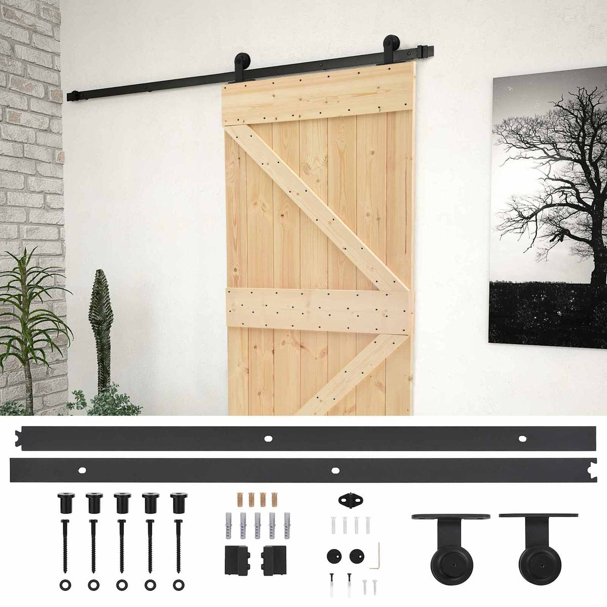 Skjutdörr 80 x 210 cm Massiv furu Naturlig och svart