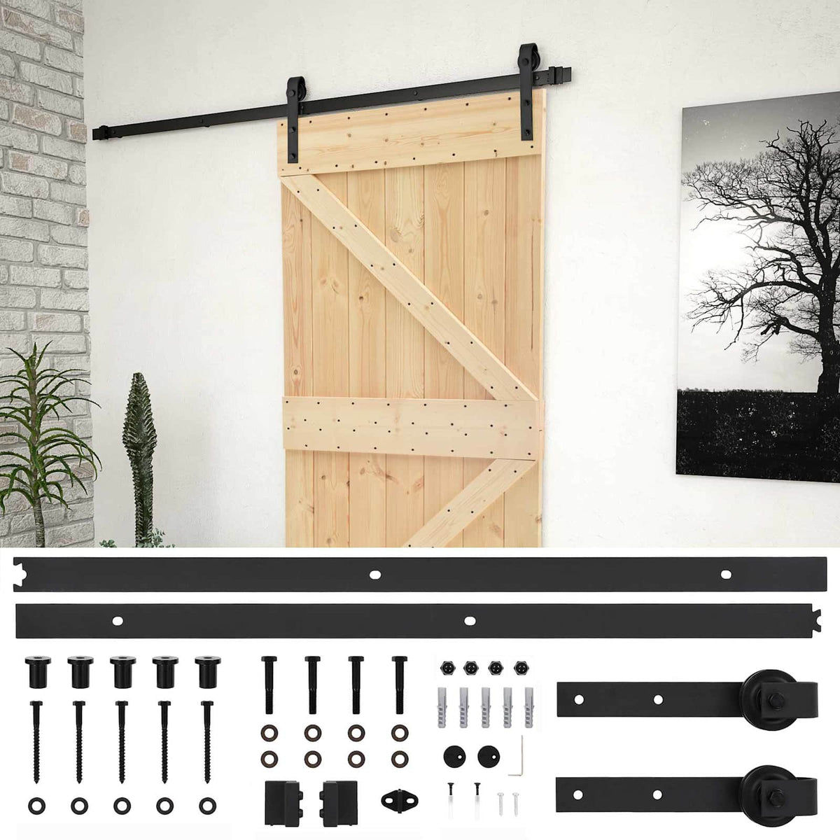 Skjutdörr 80 x 210 cm Massiv furu Naturlig och svart