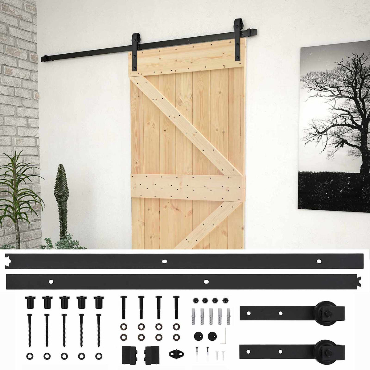 Skjutdörr 80 x 210 cm Massiv furu Naturlig och svart