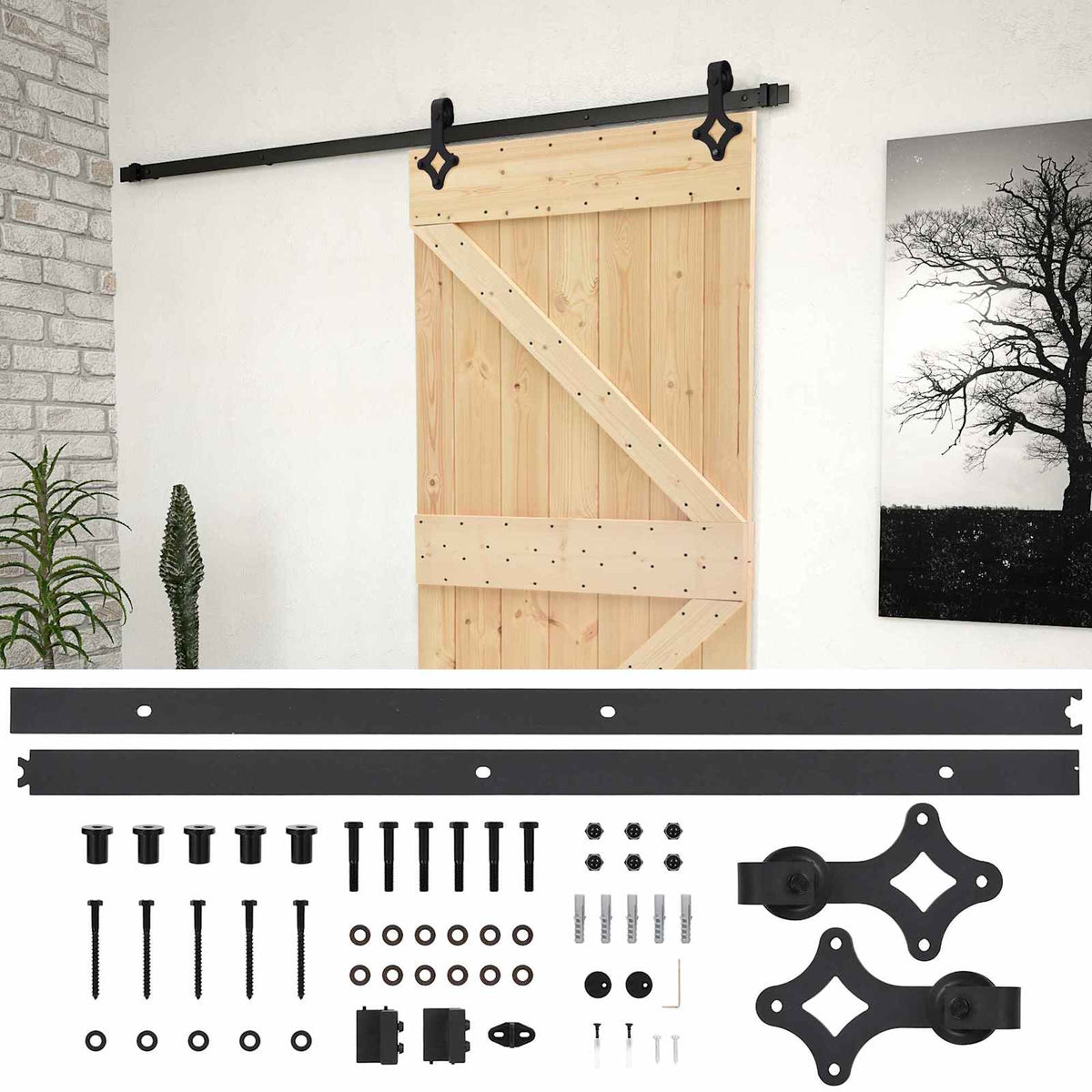 Skjutdörr 90 x 210 cm Massiv furu Naturlig och svart