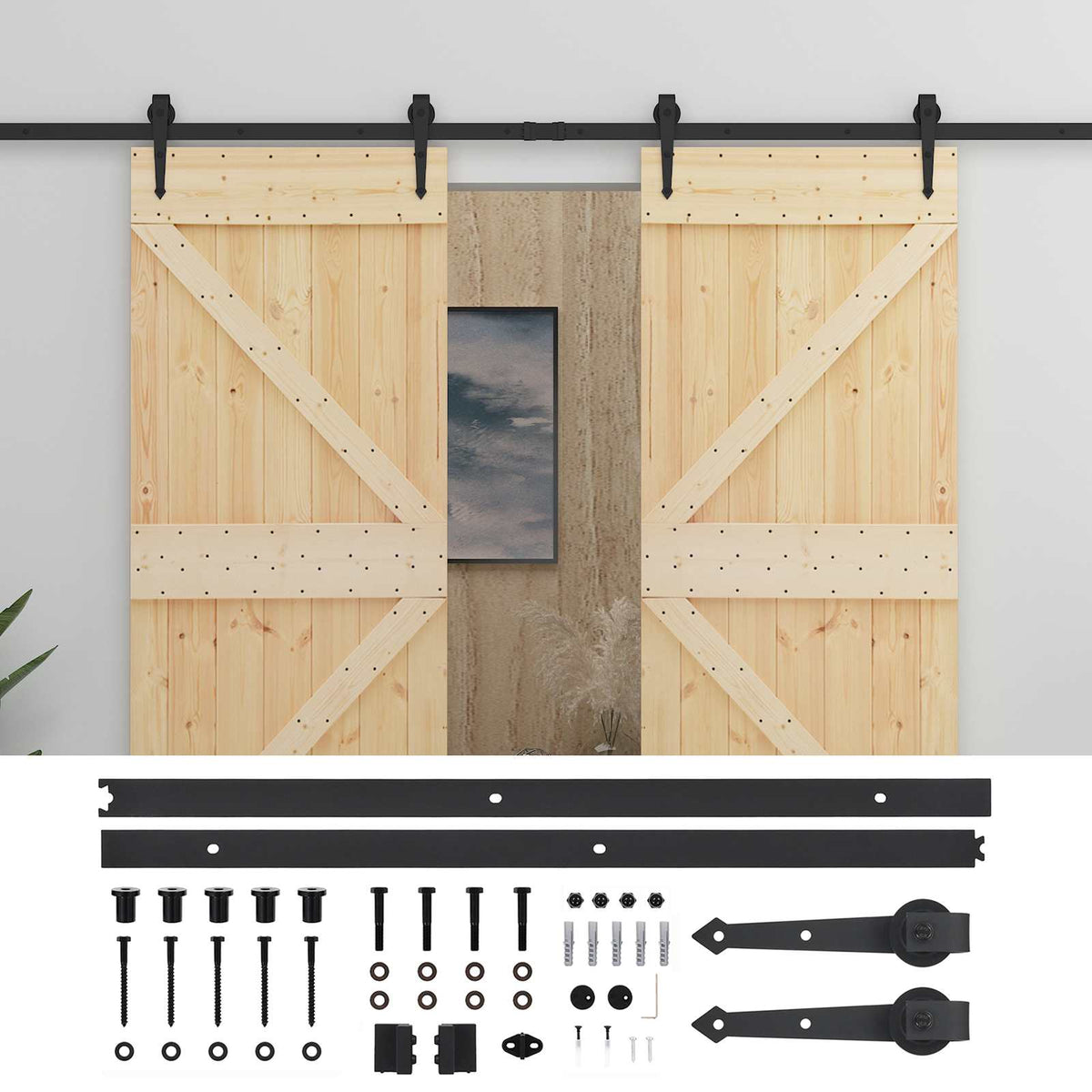 Skjutdörr 2 st 90 x 210 cm Massiv furu Naturlig och svart
