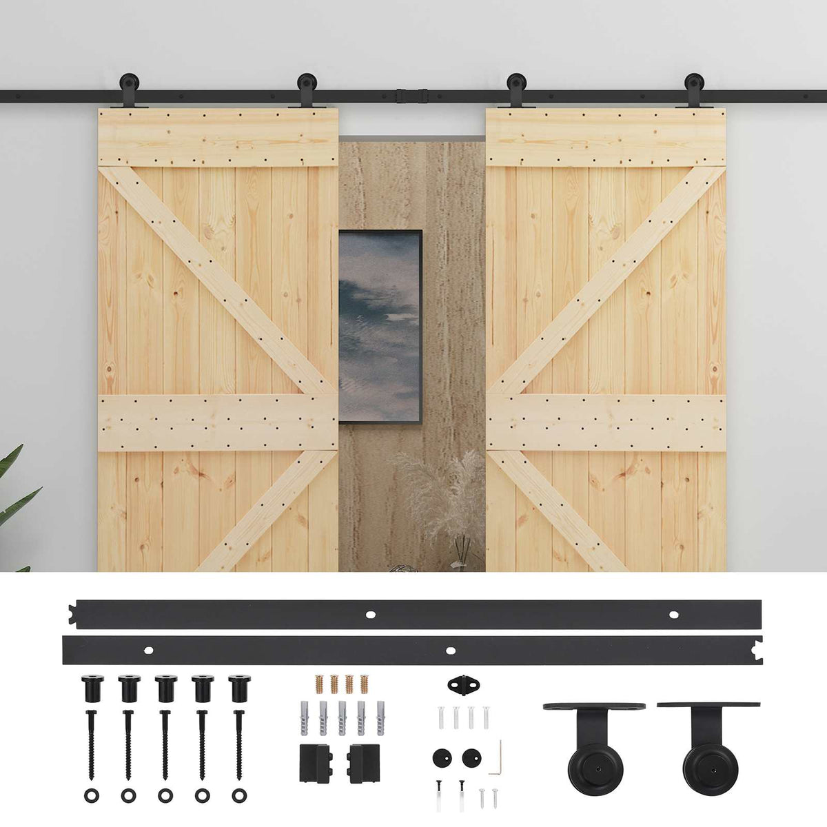 Skjutdörr 2 st 90 x 210 cm Massiv furu Naturlig och svart