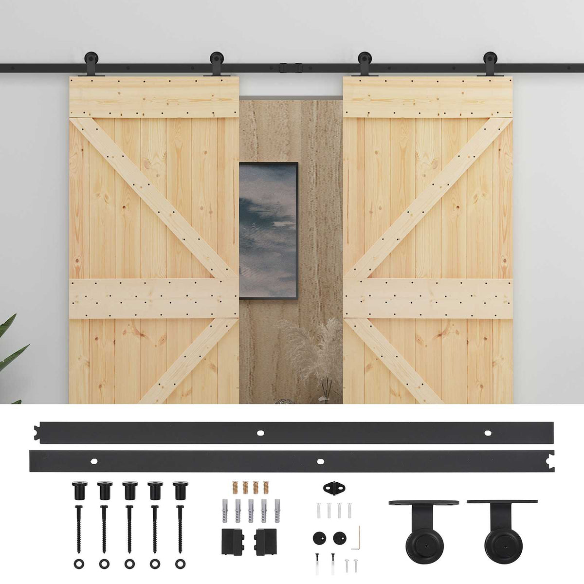 Skjutdörr 2 st 90 x 210 cm Massiv furu Naturlig och svart