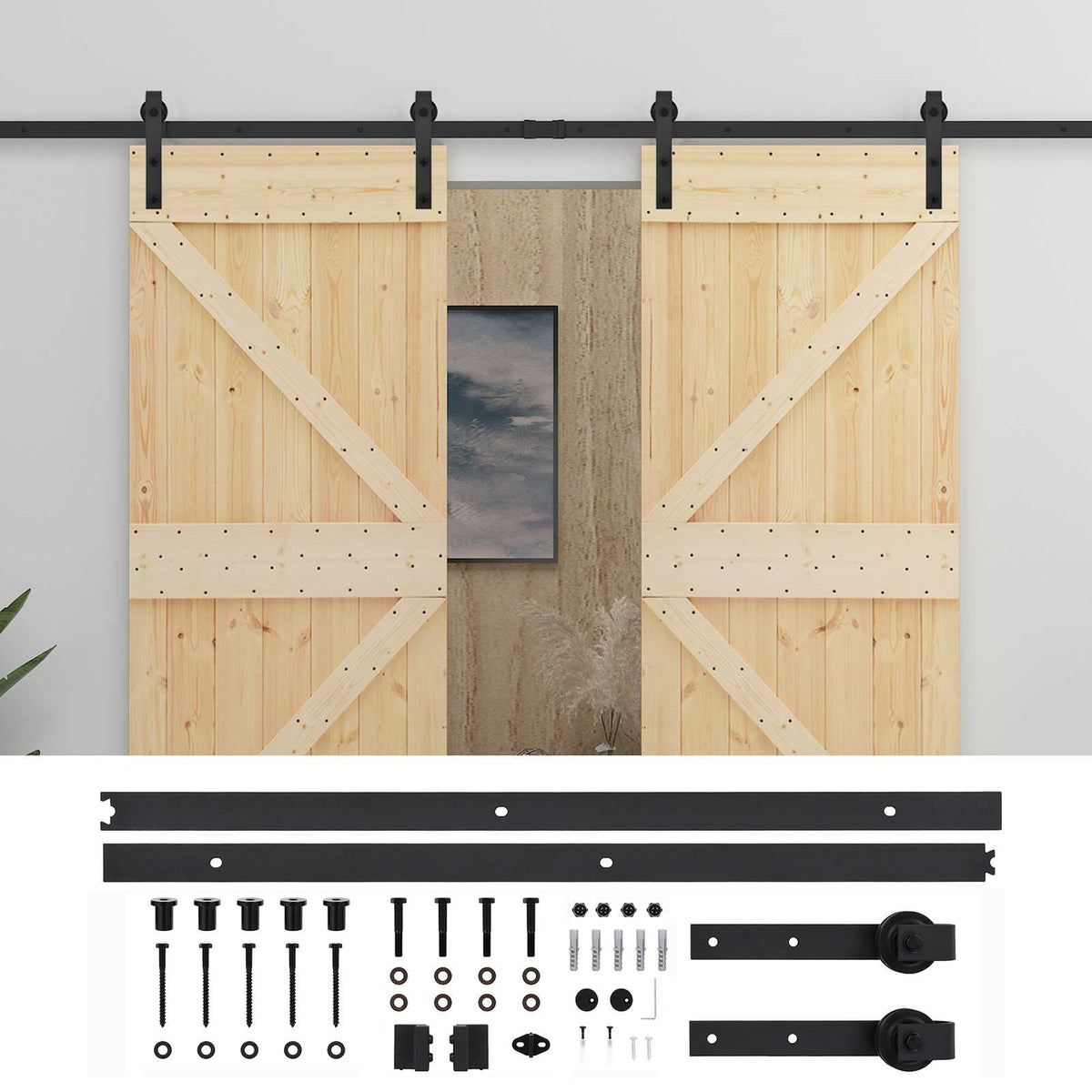 Skjutdörr 2 st 90 x 210 cm Massiv furu Naturlig och svart