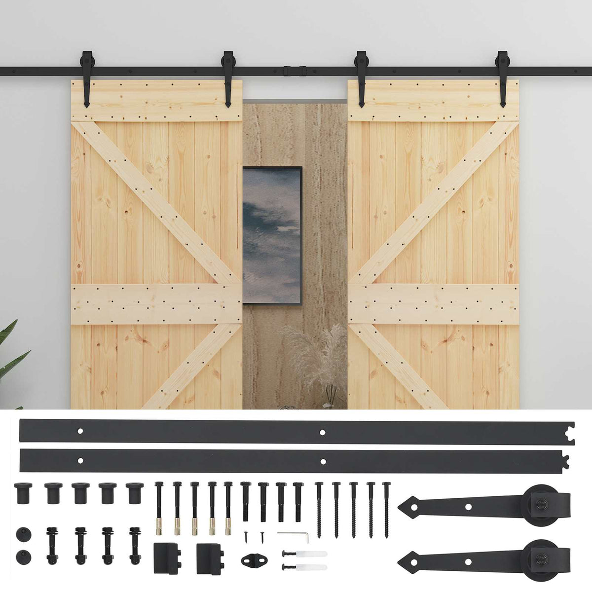 Skjutdörr 2 st 90 x 210 cm Massiv furu Naturlig och svart