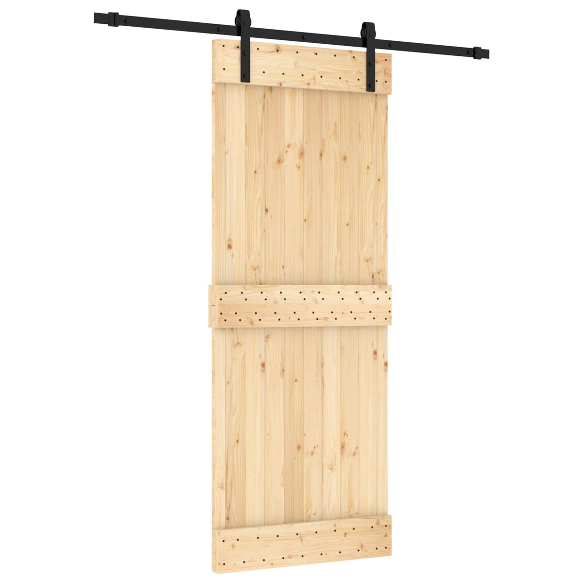 Skjutdörr Naturlig och svart 80 x 210 cm Massiv furuträdörr