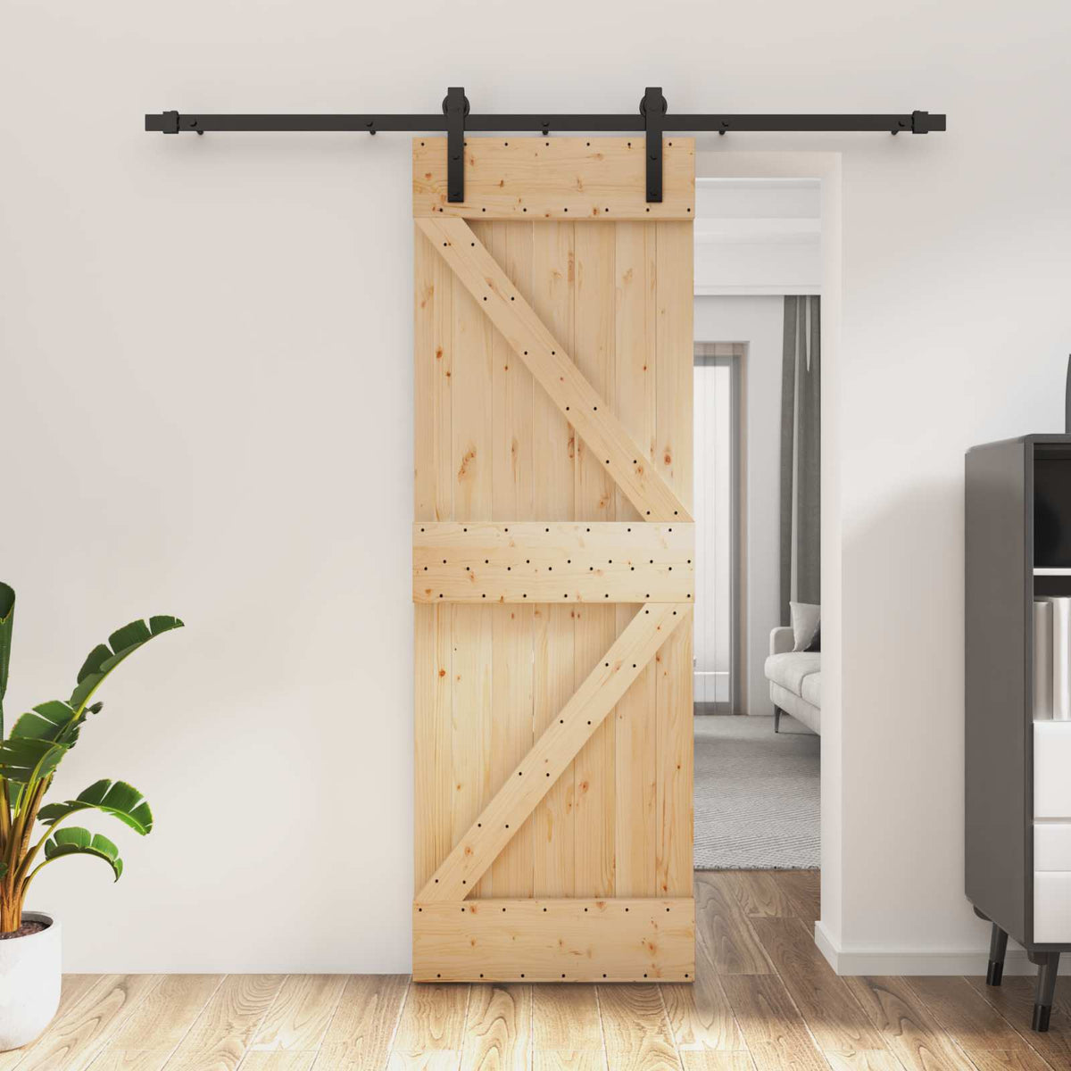 Skjutdörr 70 x 210 cm Massiv furuträdörr (obehandlad)