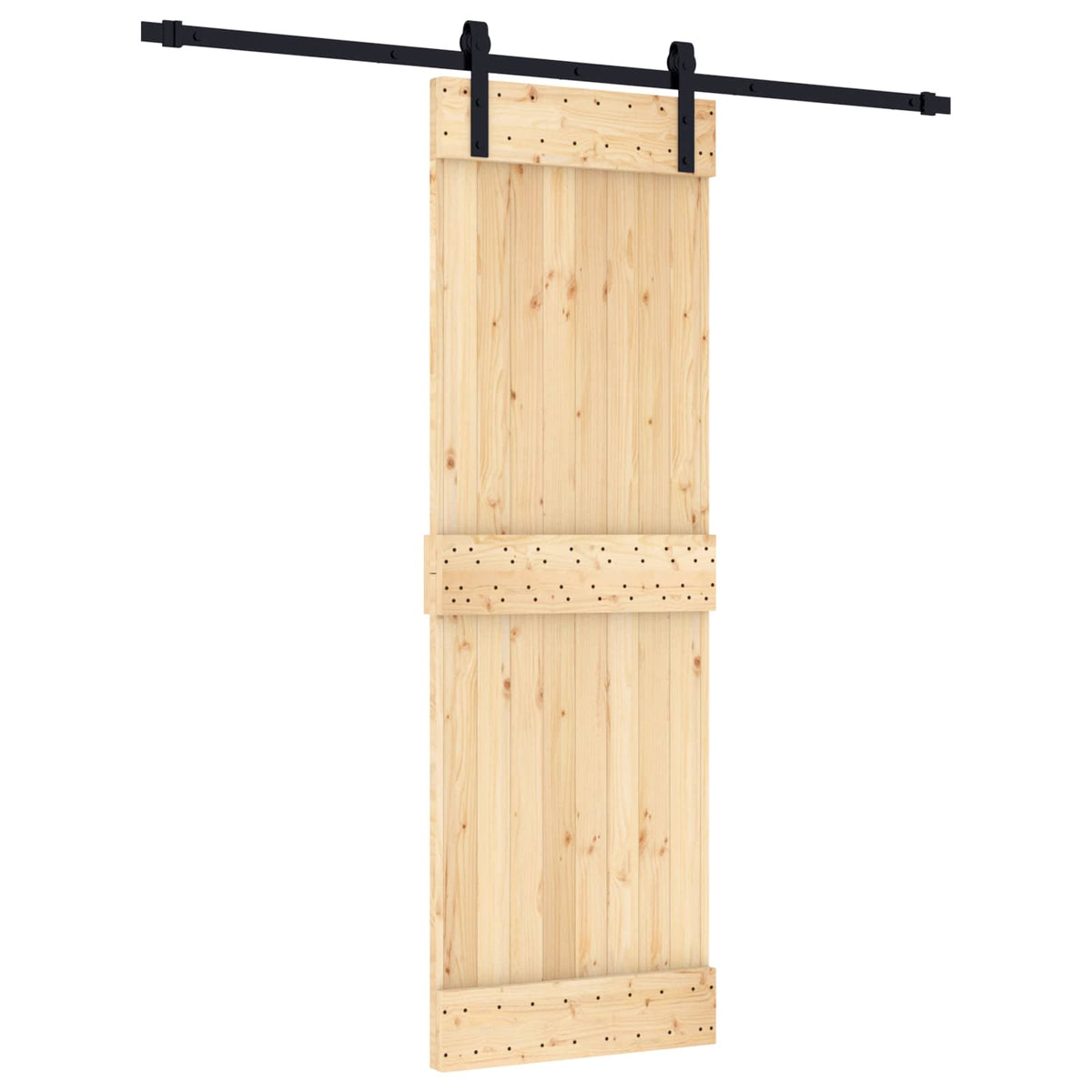 Skjutdörr Naturlig och svart 70 x 210 cm Massiv furuträdörr
