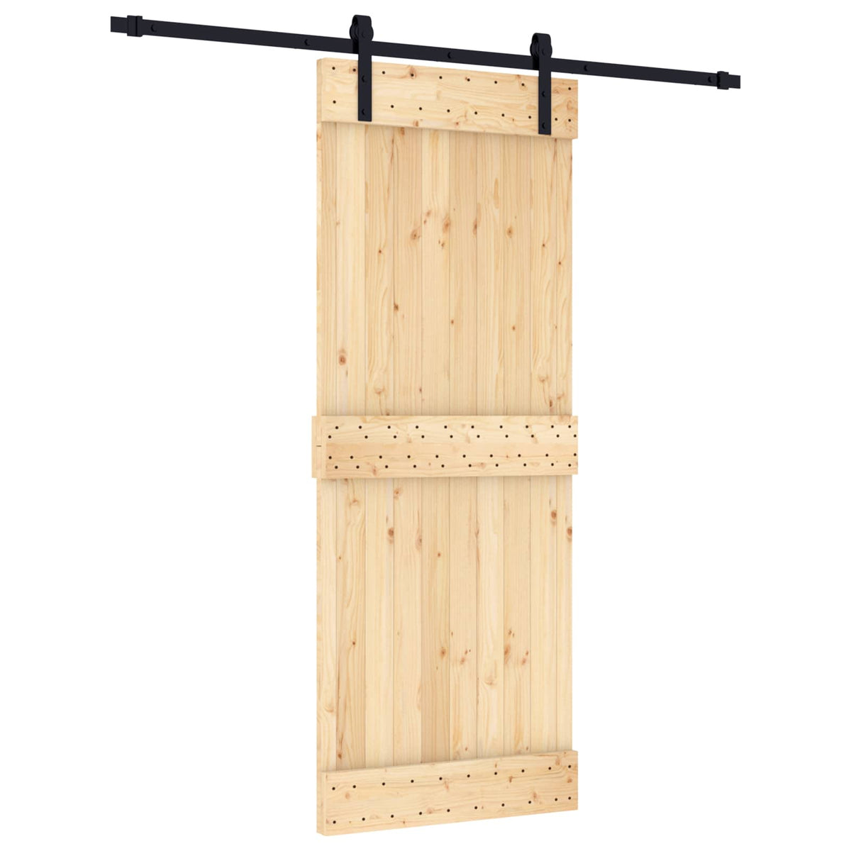 Skjutdörr Naturlig och svart 80 x 210 cm Massiv furuträdörr