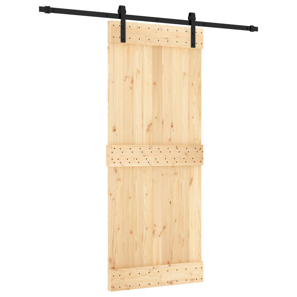 Skjutdörr Naturlig och svart 85 x 210 cm Massiv furuträdörr