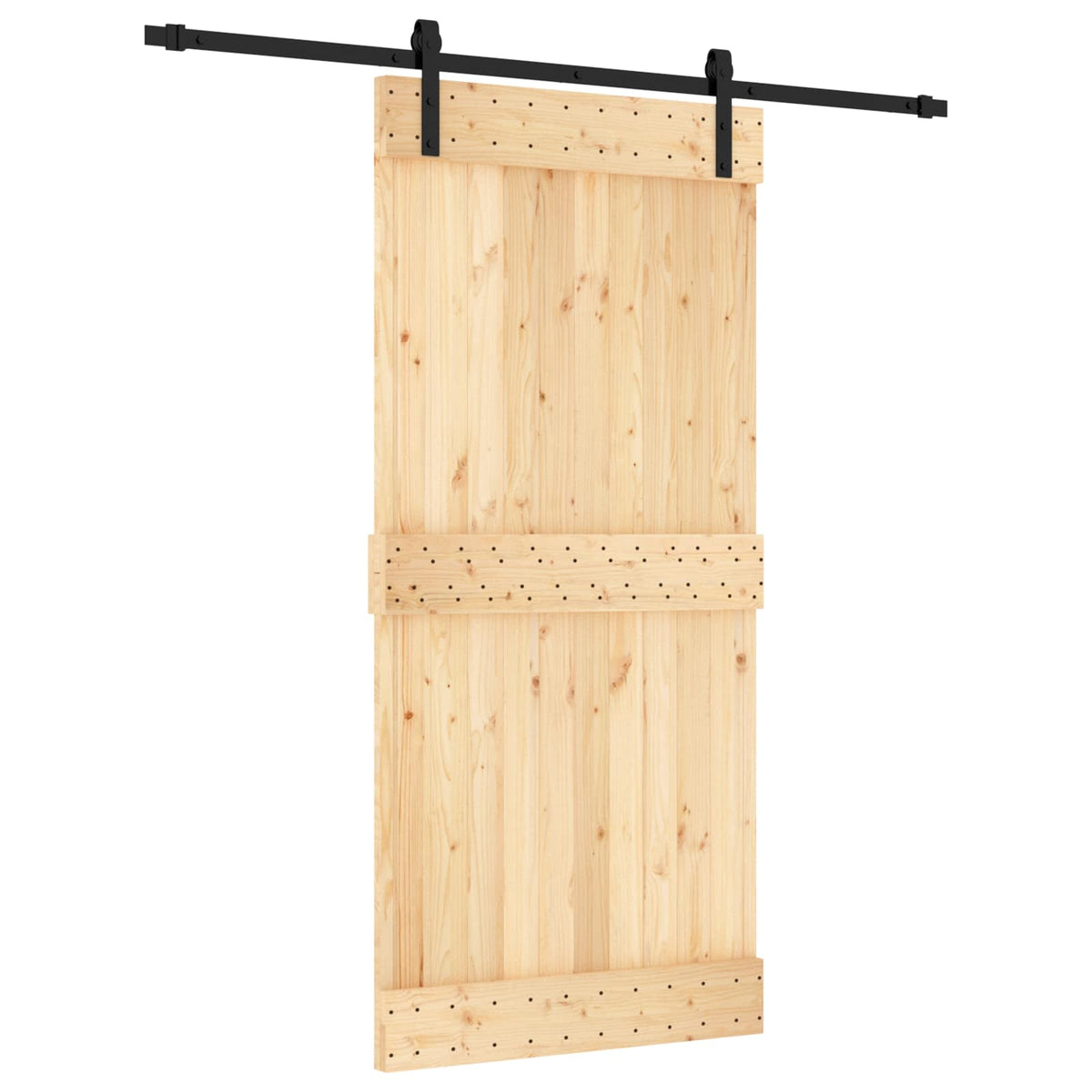 Skjutdörr Naturlig och svart 95 x 210 cm Massiv furuträdörr