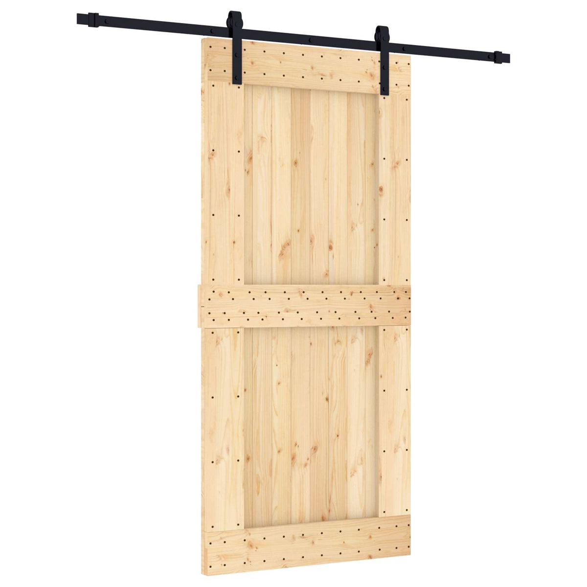 Skjutdörr Naturlig och svart 95 x 210 cm Massiv furuträdörr