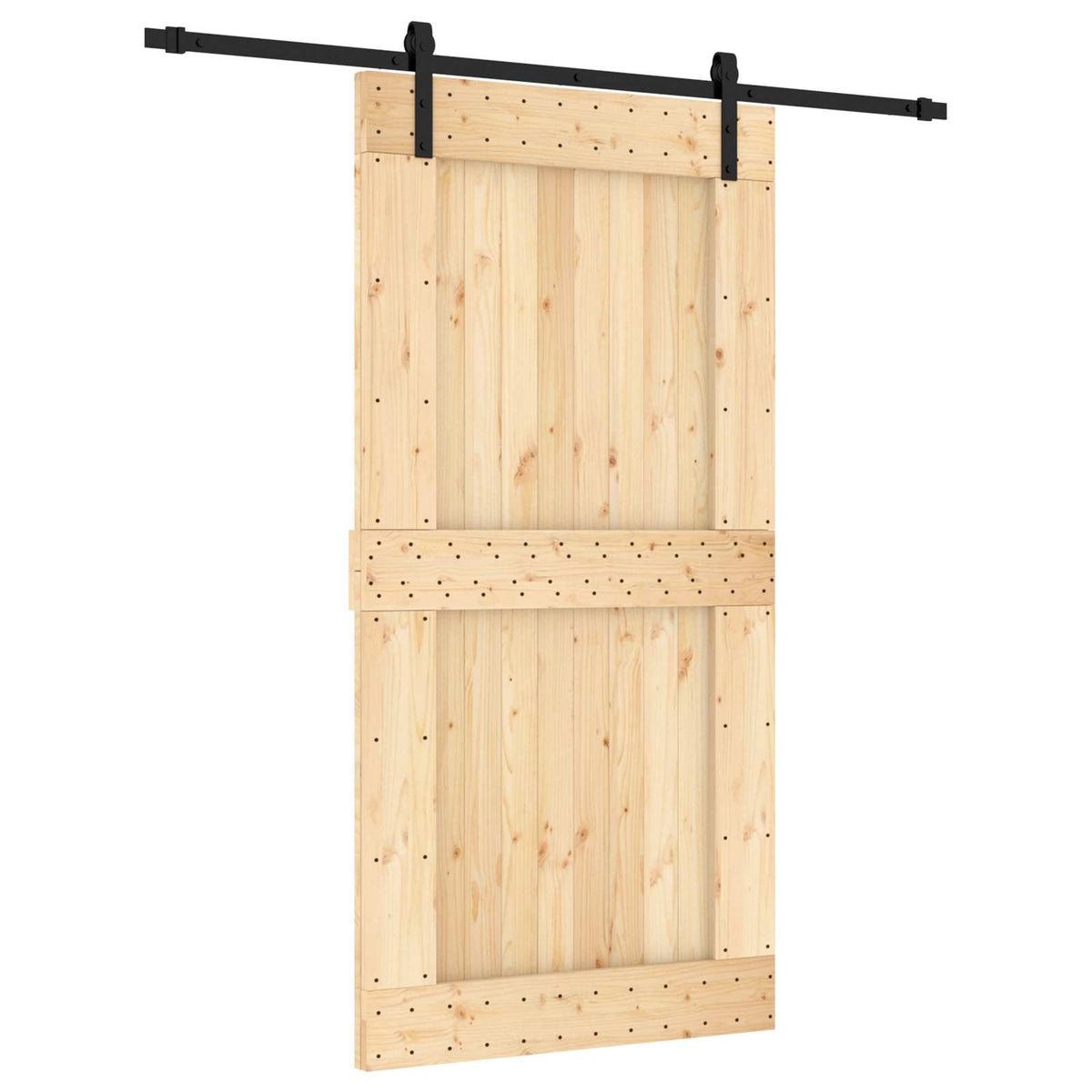 Skjutdörr Naturlig och svart 100 x 210 cm Massiv furuträdörr