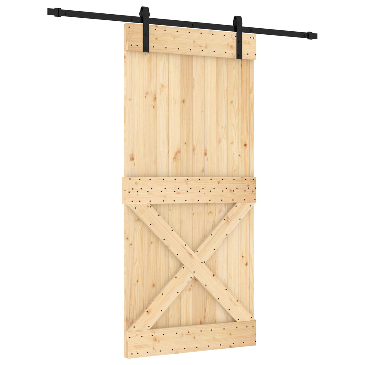 Skjutdörr Naturlig och svart 95 x 210 cm Massiv furuträdörr