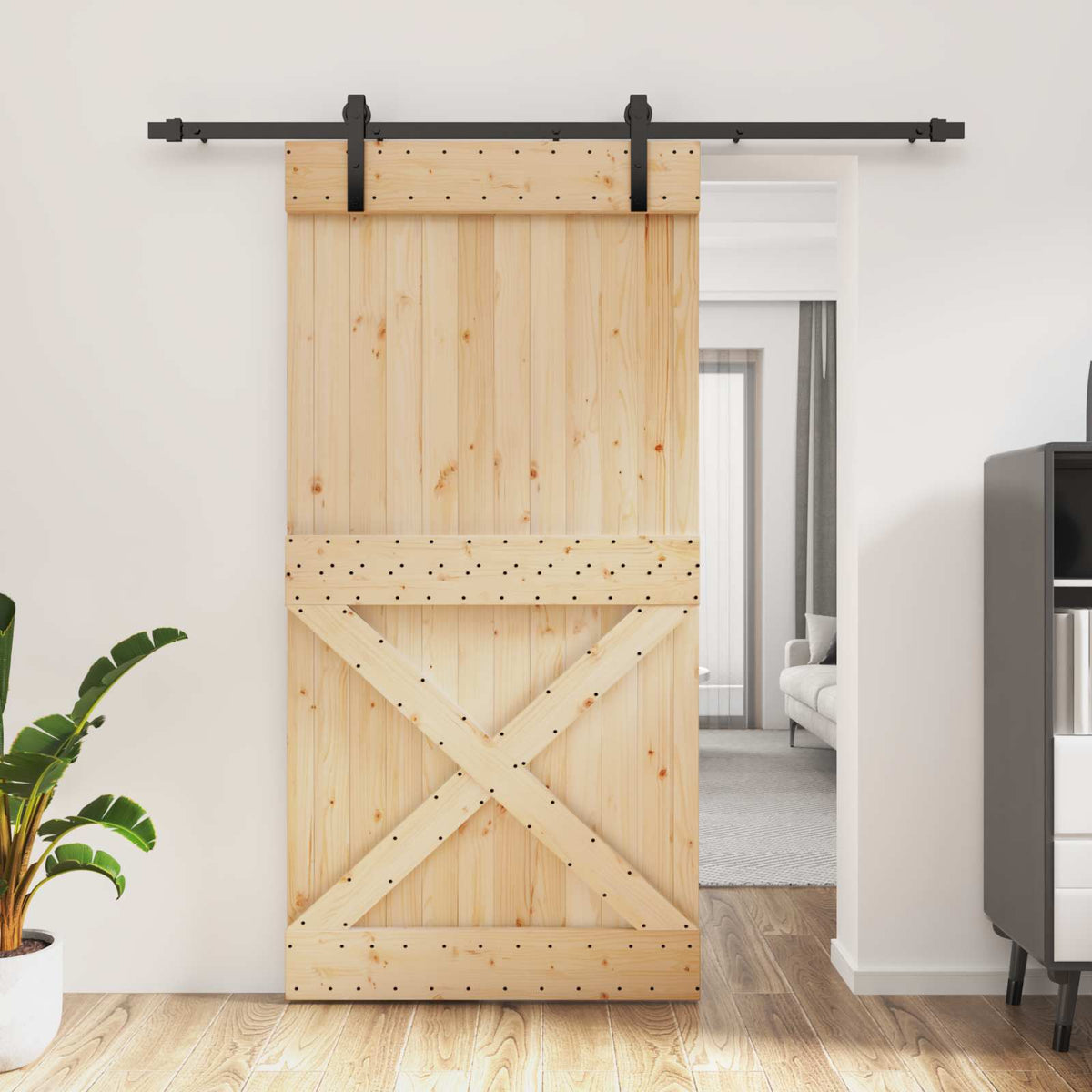 Skjutdörr 100 x 210 cm Massiv furuträdörr (obehandlad)