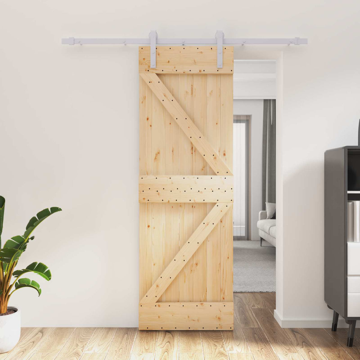 Skjutdörr Naturlig och vit 70 x 210 cm Massiv furuträdörr