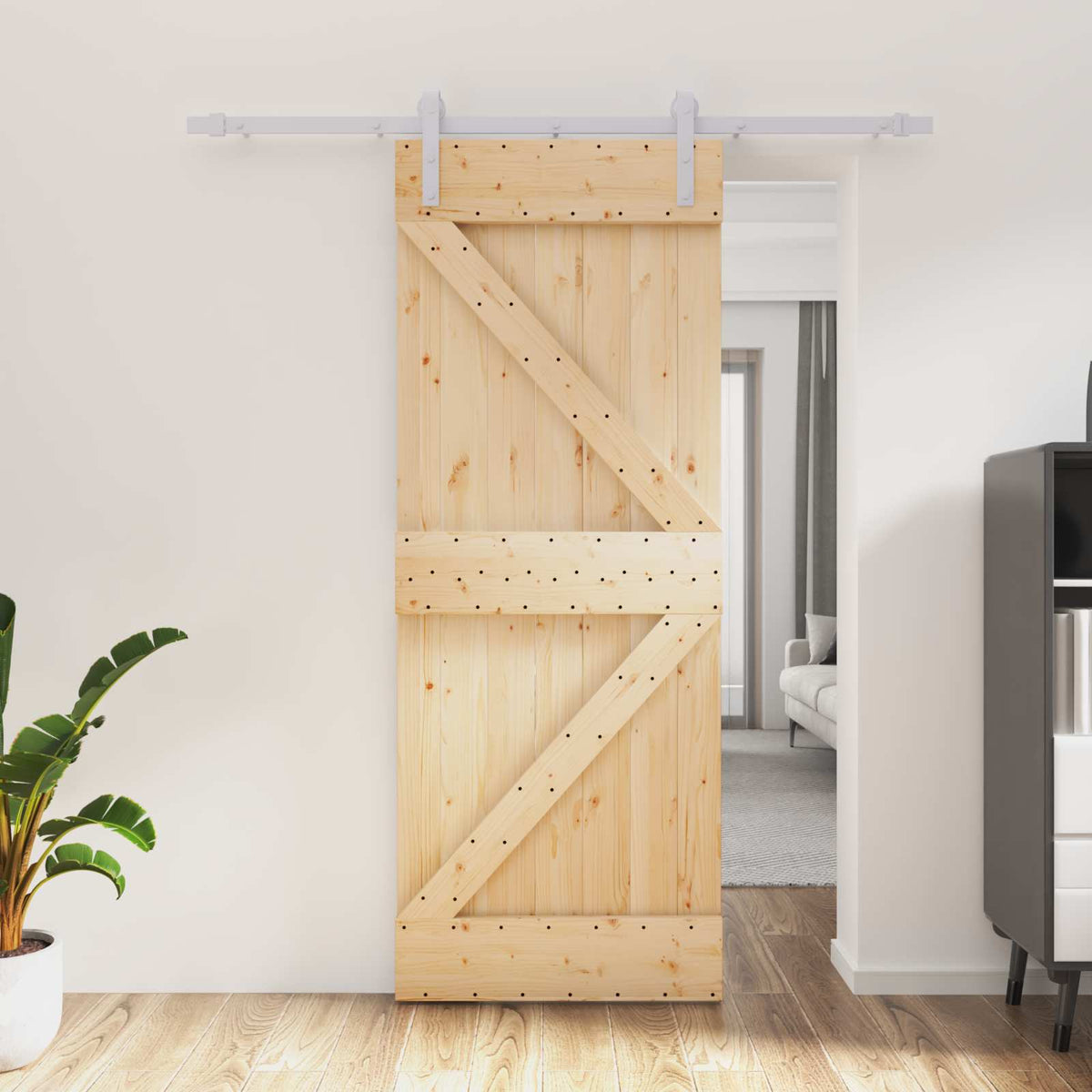 Skjutdörr Naturlig och vit 80 x 210 cm Massiv furu