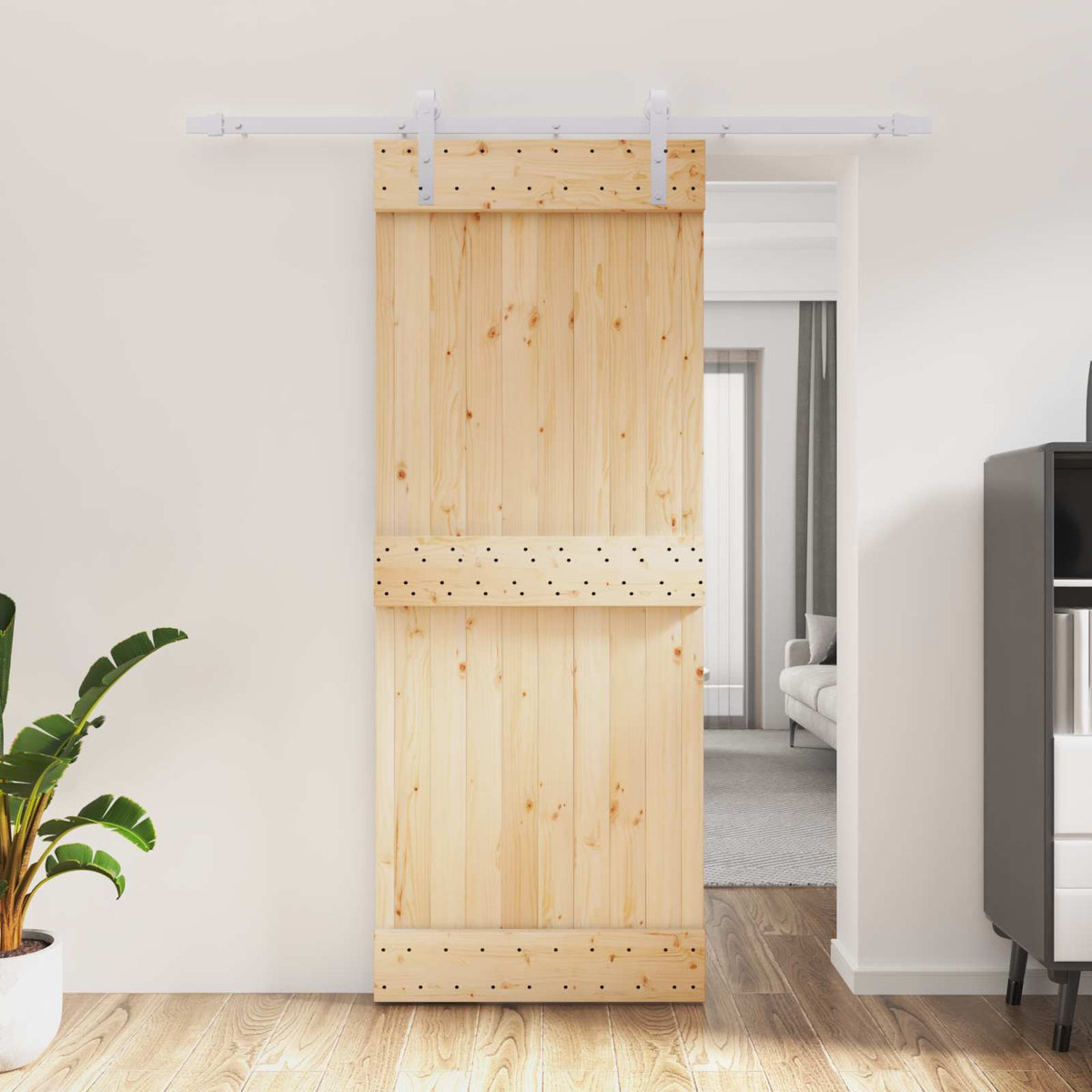 Skjutdörr 80 x 210 cm Massiv furuträdörr (obehandlad)