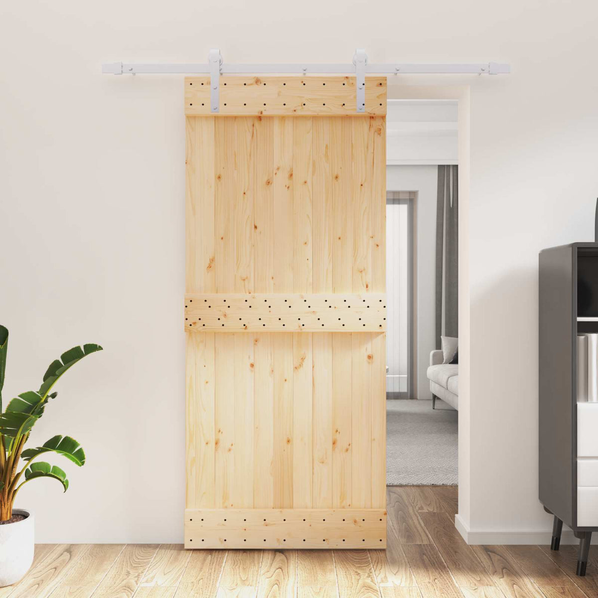 Skjutdörr Naturlig och vit 90 x 210 cm Massiv furuträdörr
