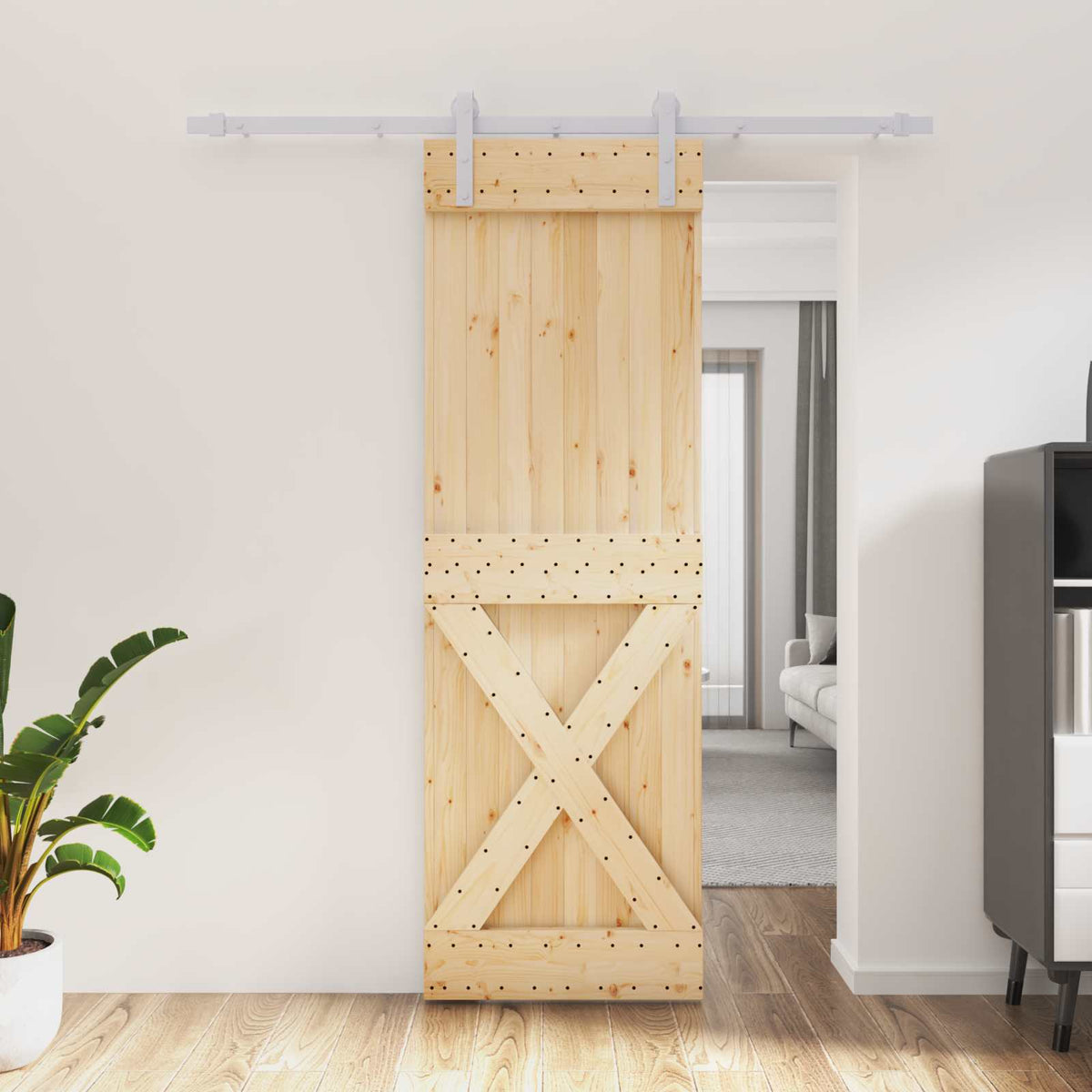 Skjutdörr Naturlig och vit 70 x 210 cm Massiv furuträdörr