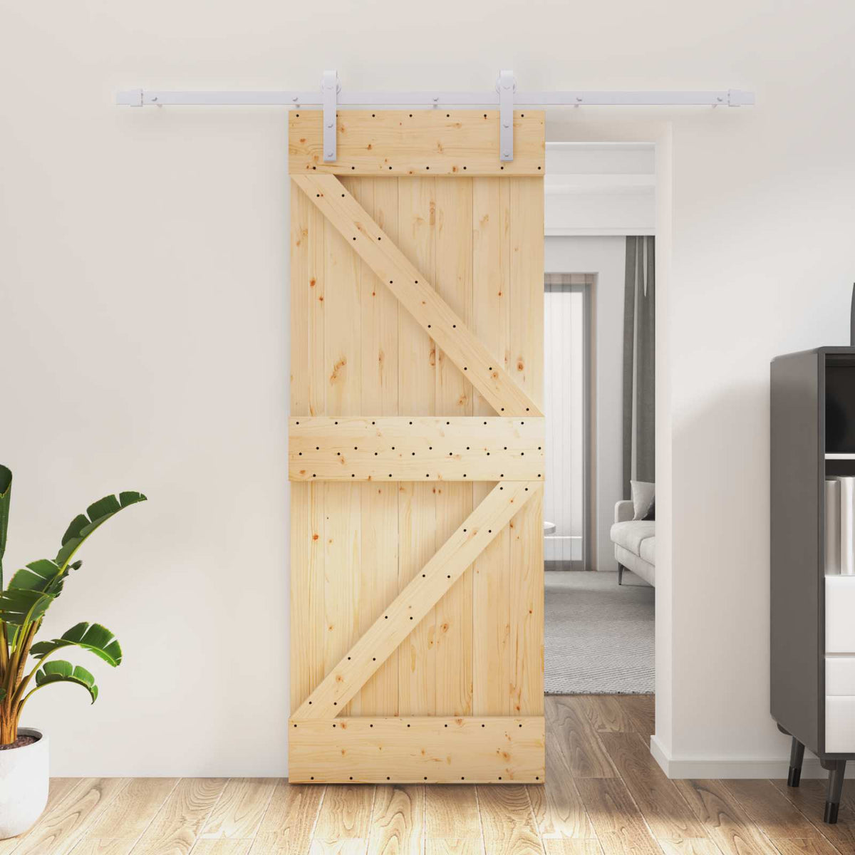Skjutdörr Naturlig och vit 80 x 210 cm Massiv furu