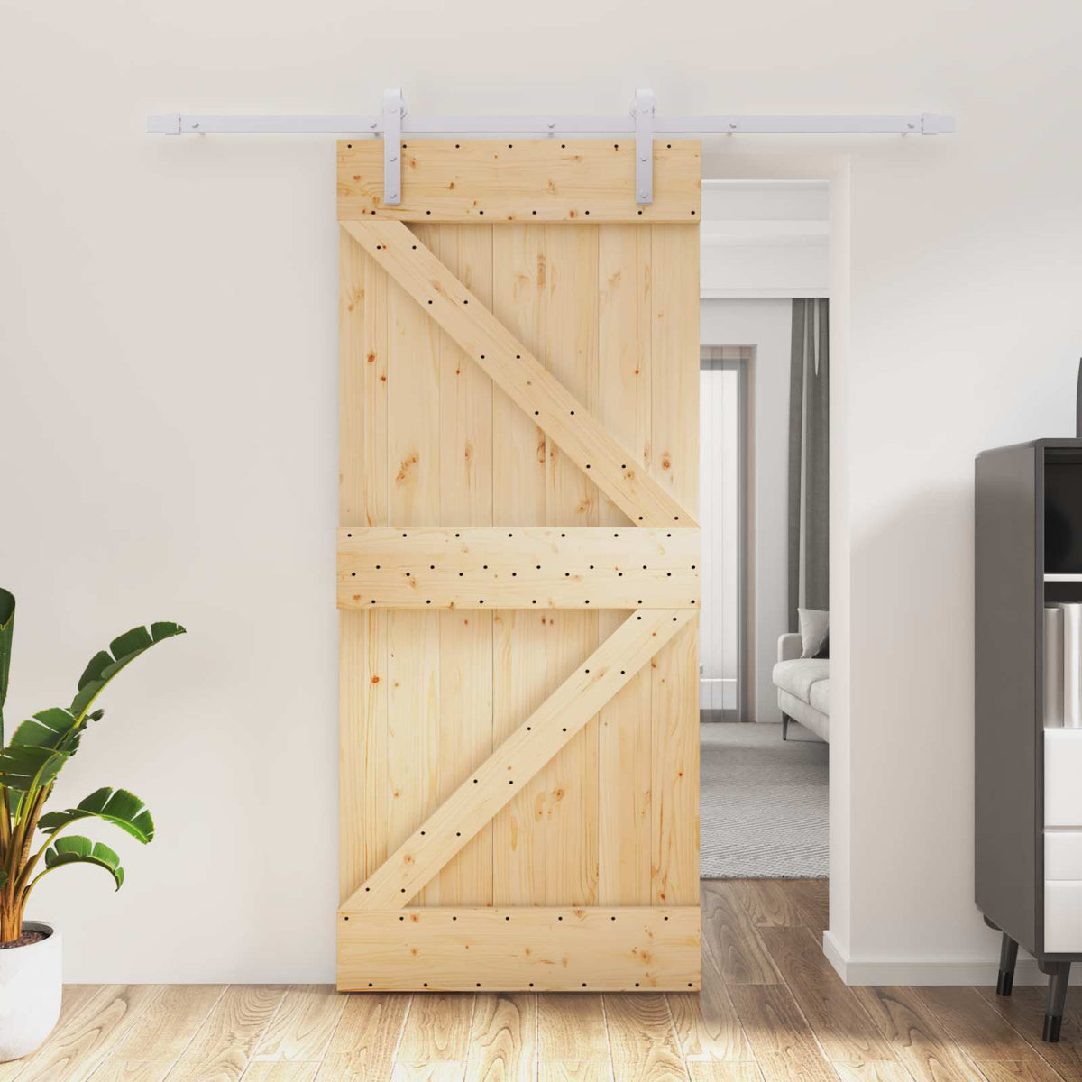Skjutdörr 90 x 210 cm Massiv furu Naturlig och vit