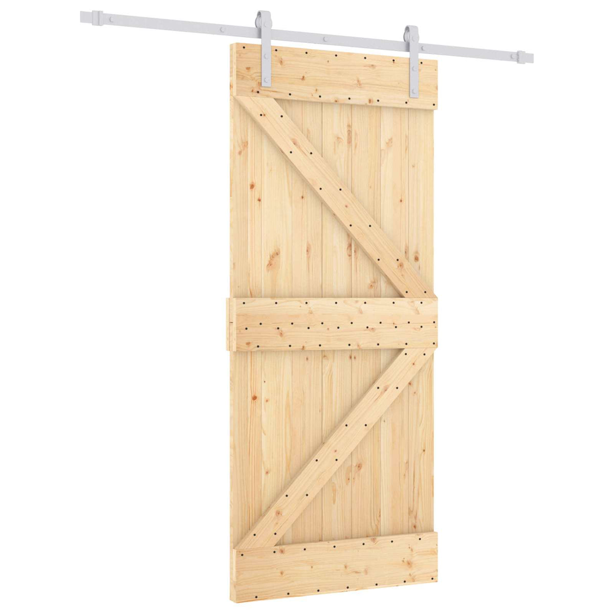 Skjutdörr 90 x 210 cm Massiv furu Naturlig och vit
