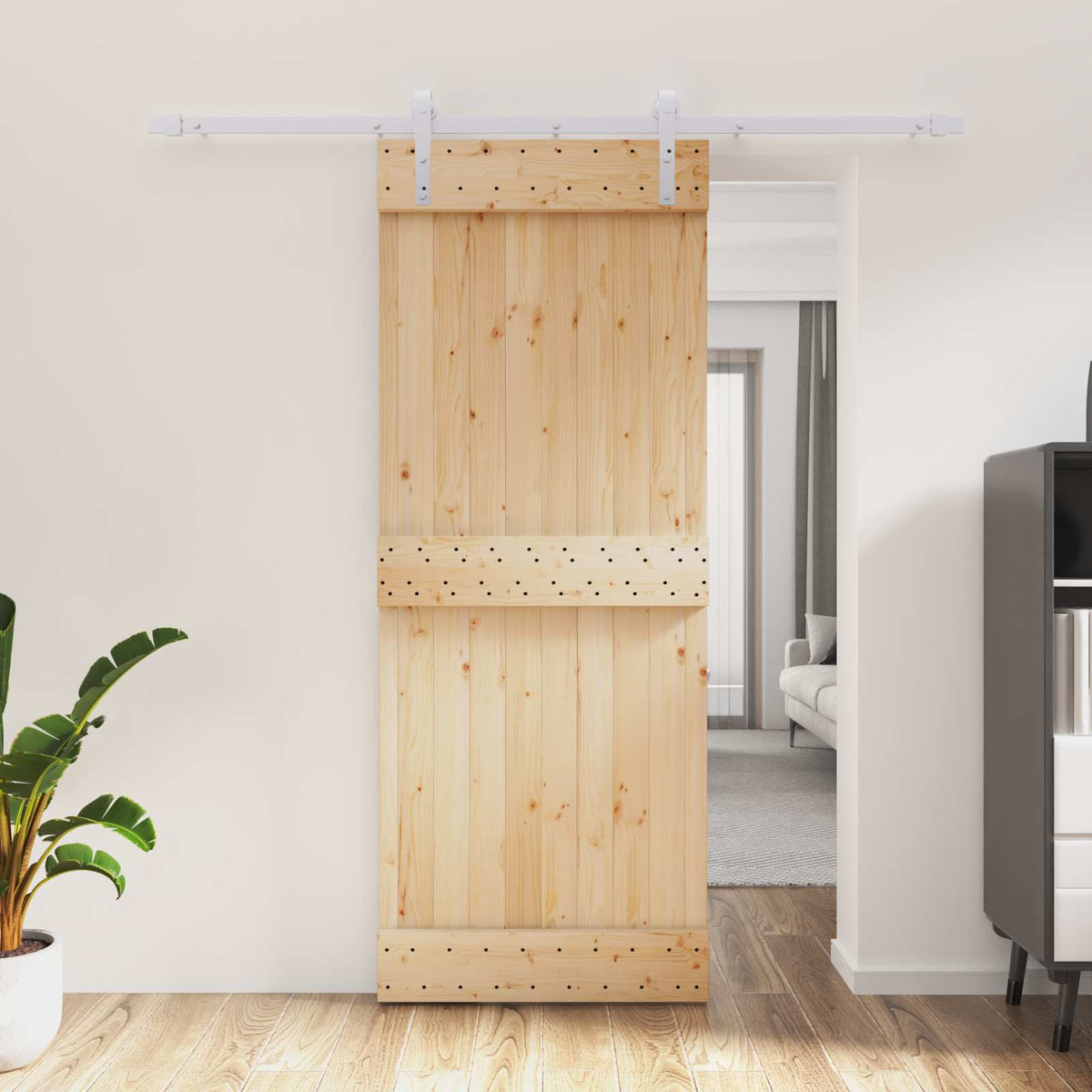Skjutdörr Naturlig och vit 80 x 210 cm Massiv furuträdörr