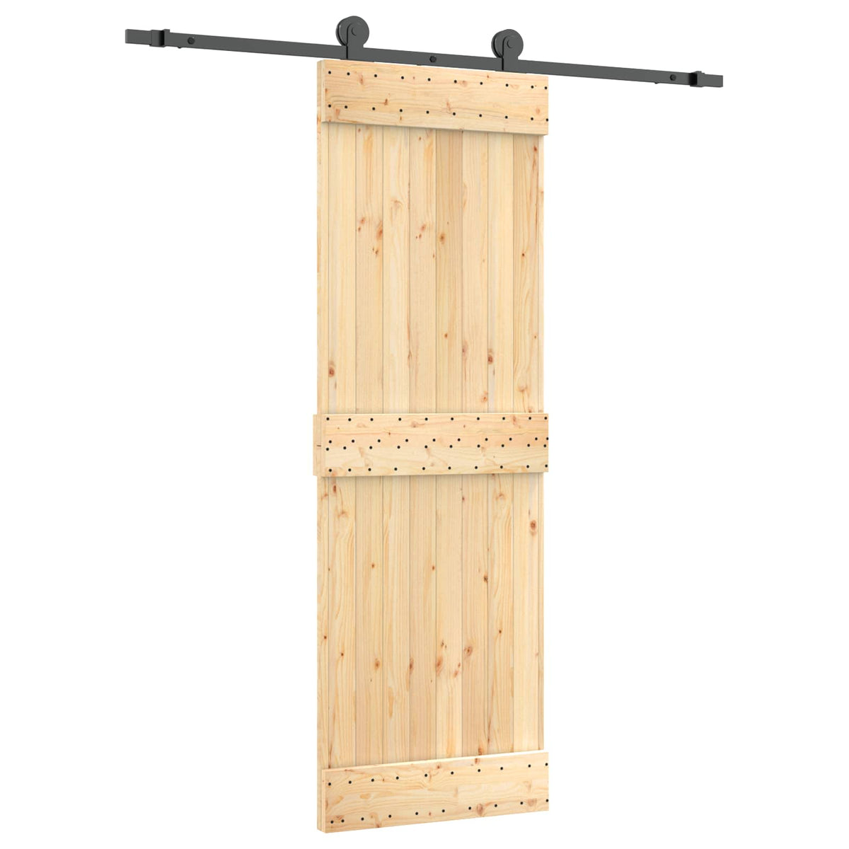 Skjutdörr Naturlig och svart 70 x 210 cm Massiv furuträdörr