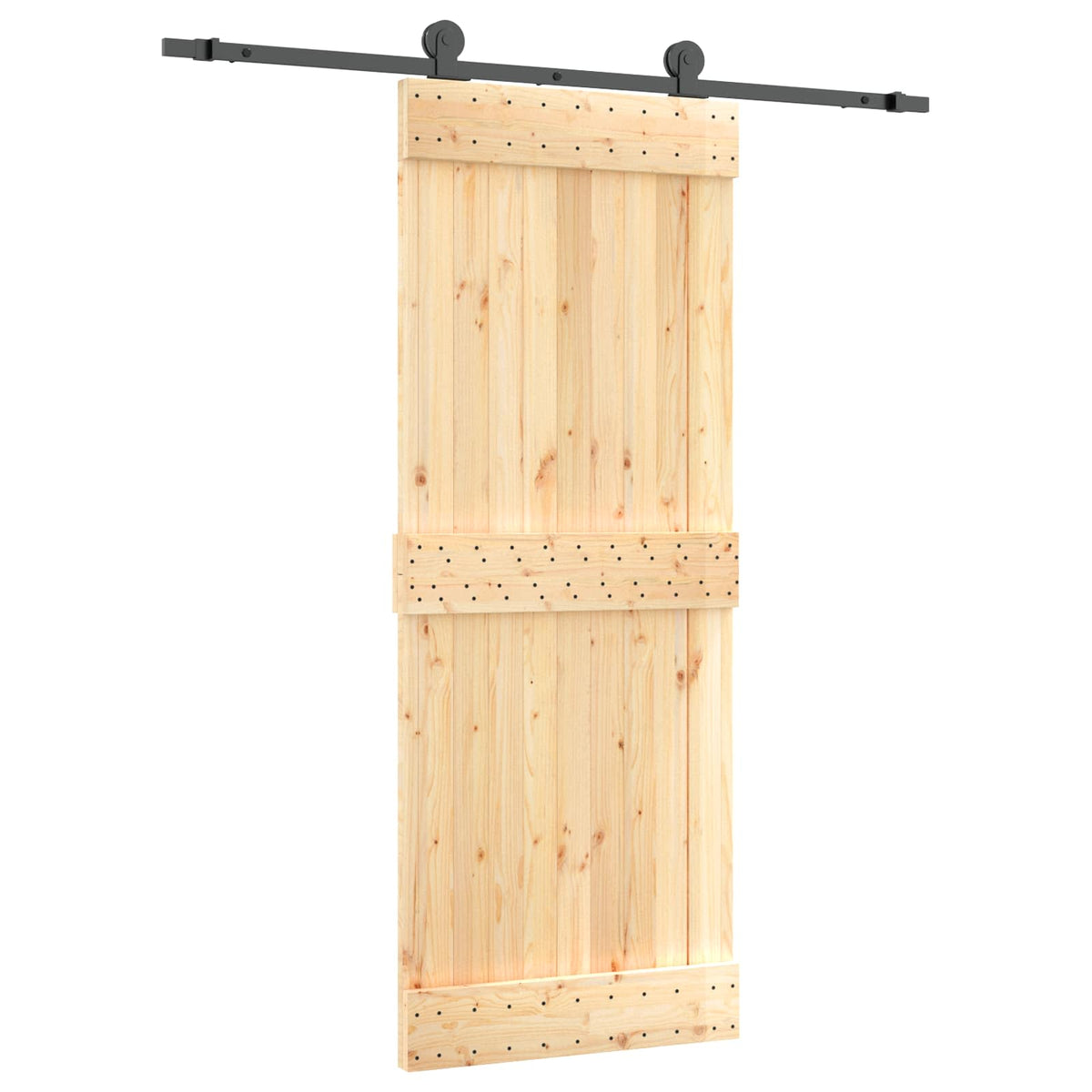 Skjutdörr Naturlig och svart 80 x 210 cm Massiv furuträdörr