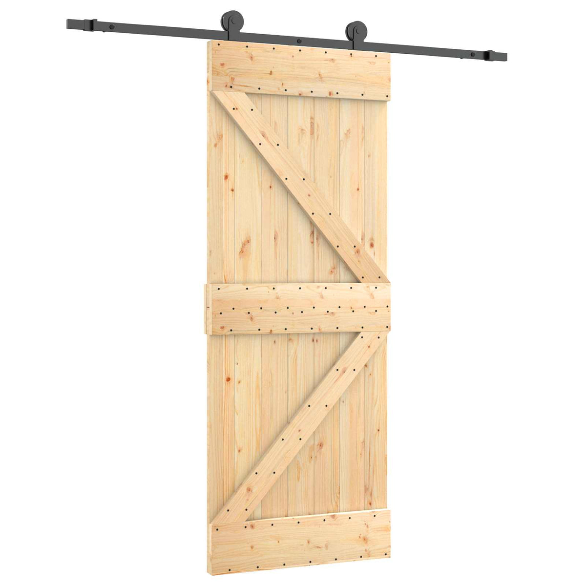 Skjutdörr Naturlig och svart 70 x 210 cm Massiv furuträdörr