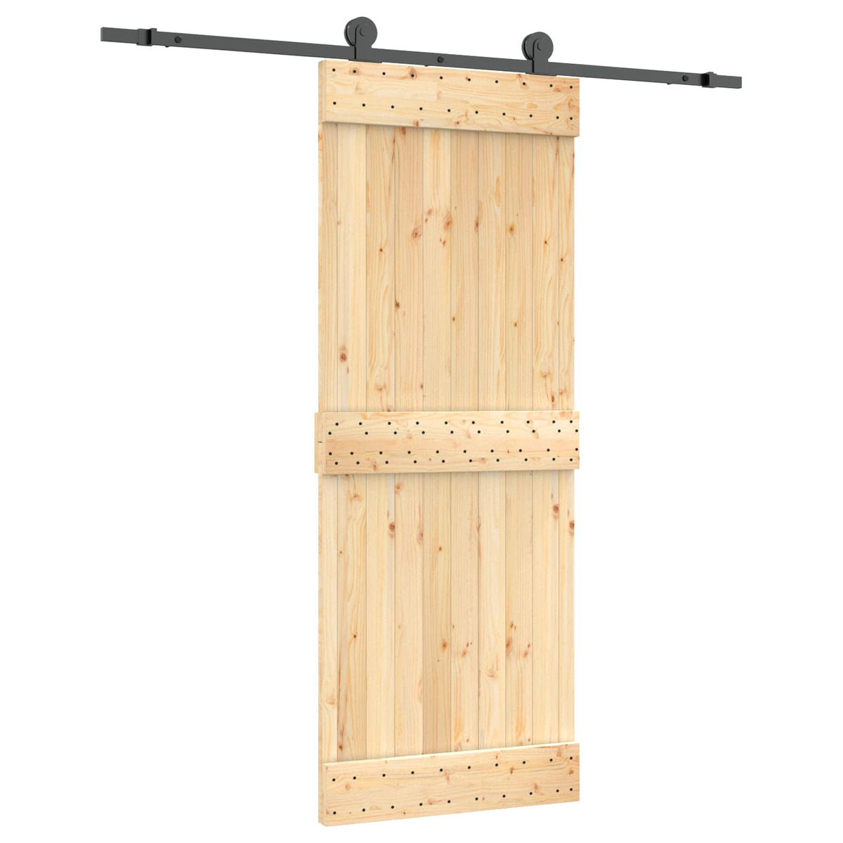 Skjutdörr Naturlig och svart 80 x 210 cm Massiv furuträdörr