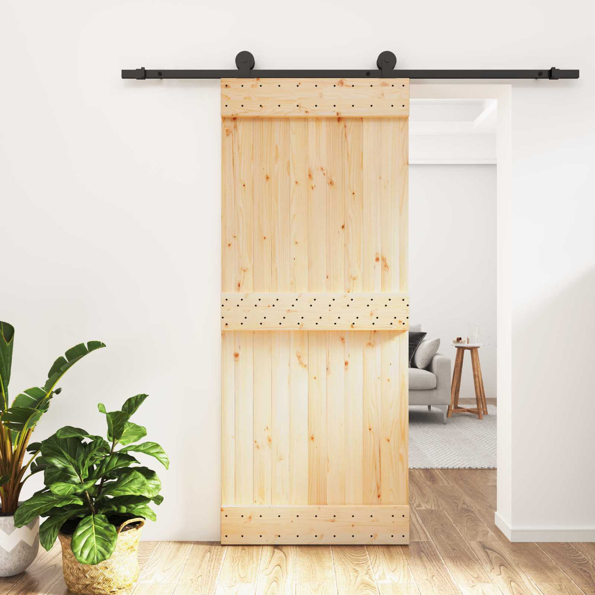 Skjutdörr 85 x 210 cm Massiv furuträdörr (obehandlad)