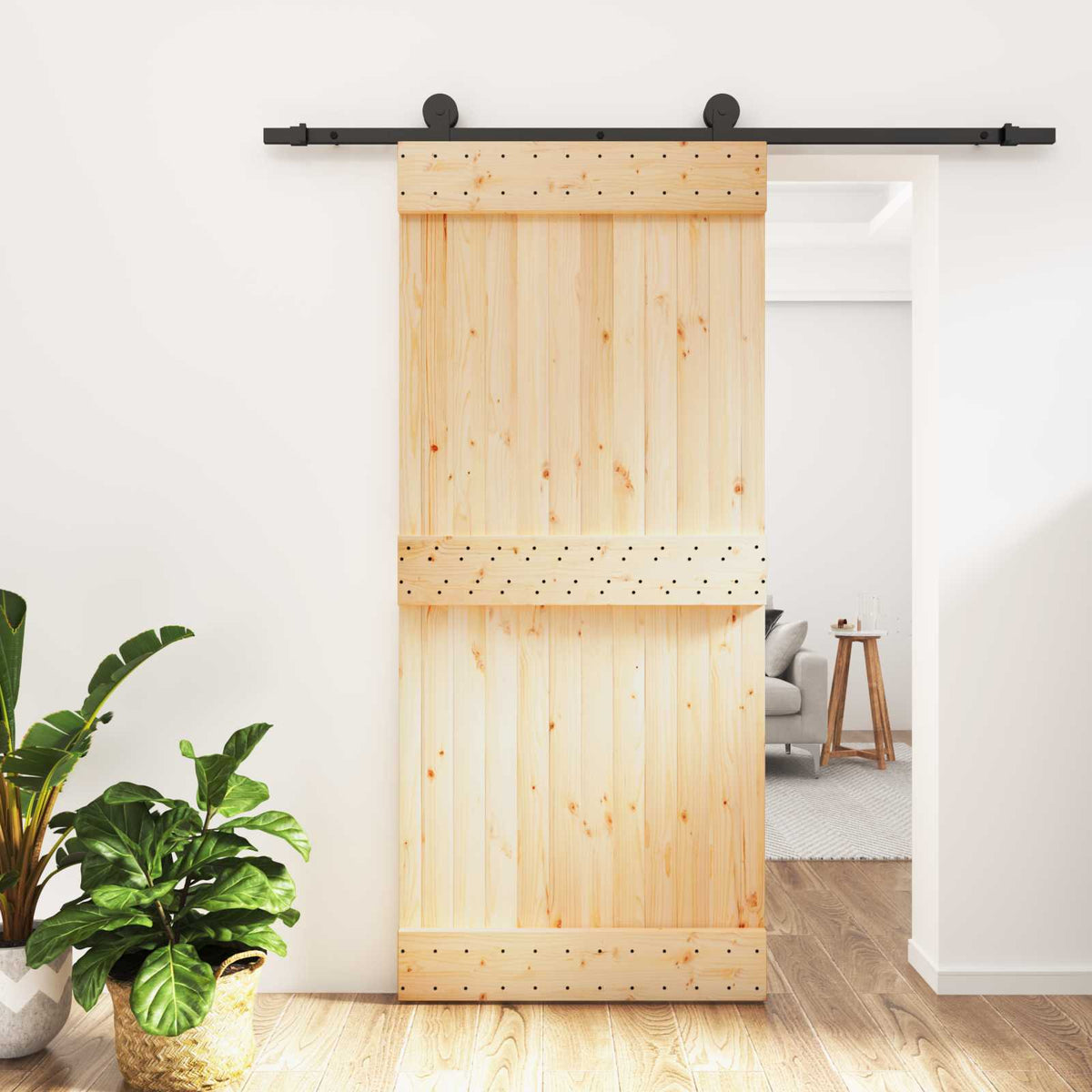 Skjutdörr 90 x 210 cm Massiv furuträdörr (obehandlad)
