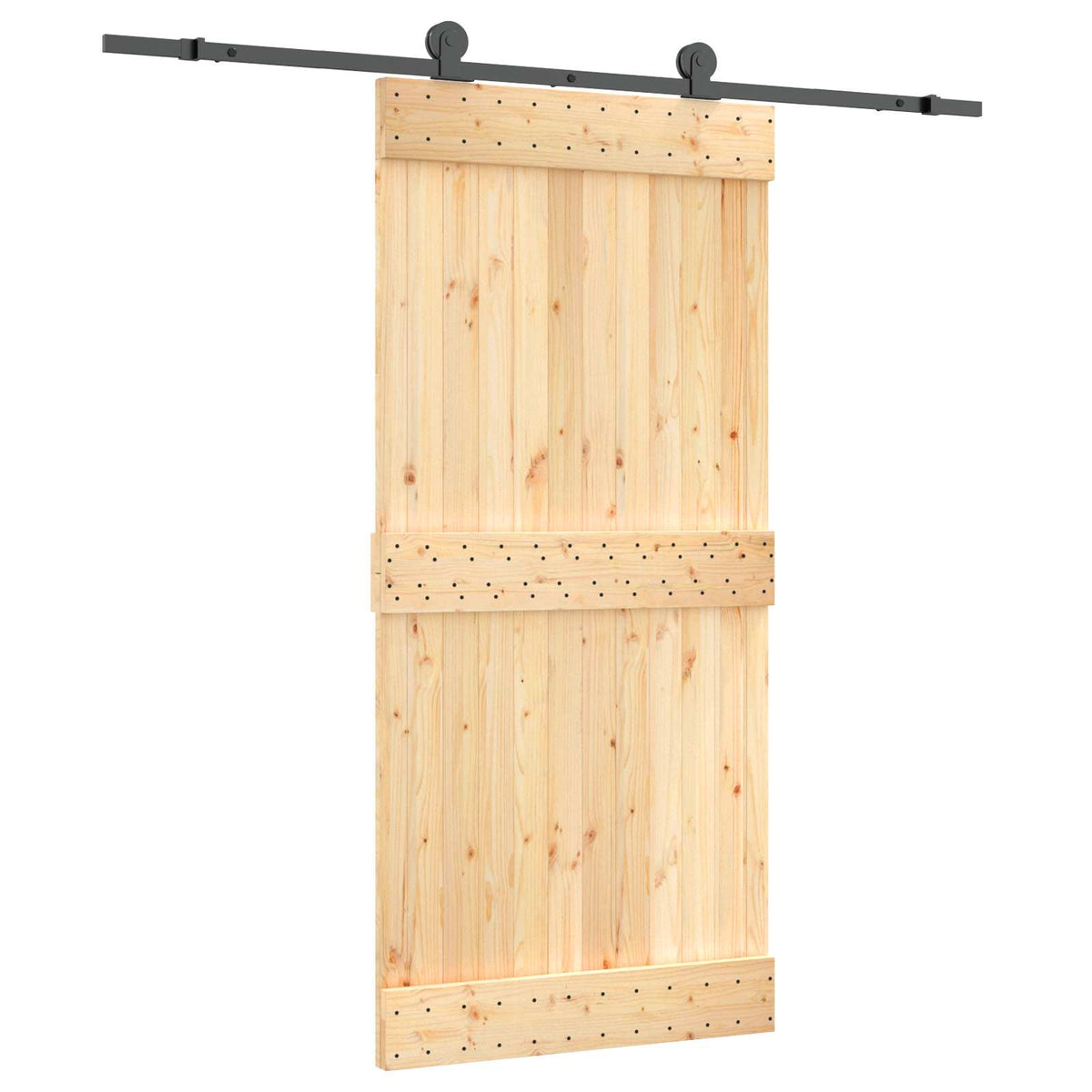 Skjutdörr Naturlig och svart 95 x 210 cm Massiv furuträdörr