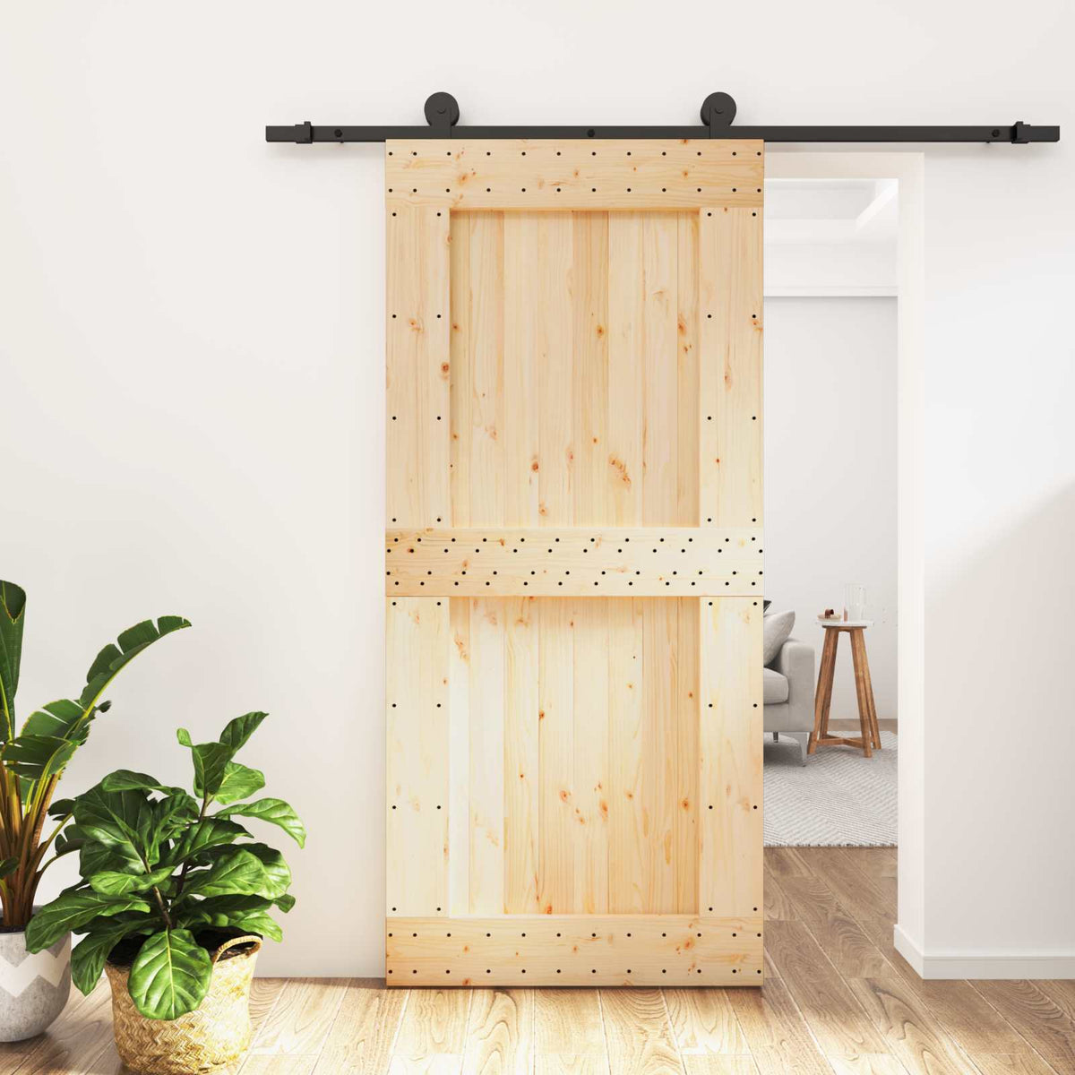 Skjutdörr 95 x 210 cm Massiv furuträdörr (obehandlad)