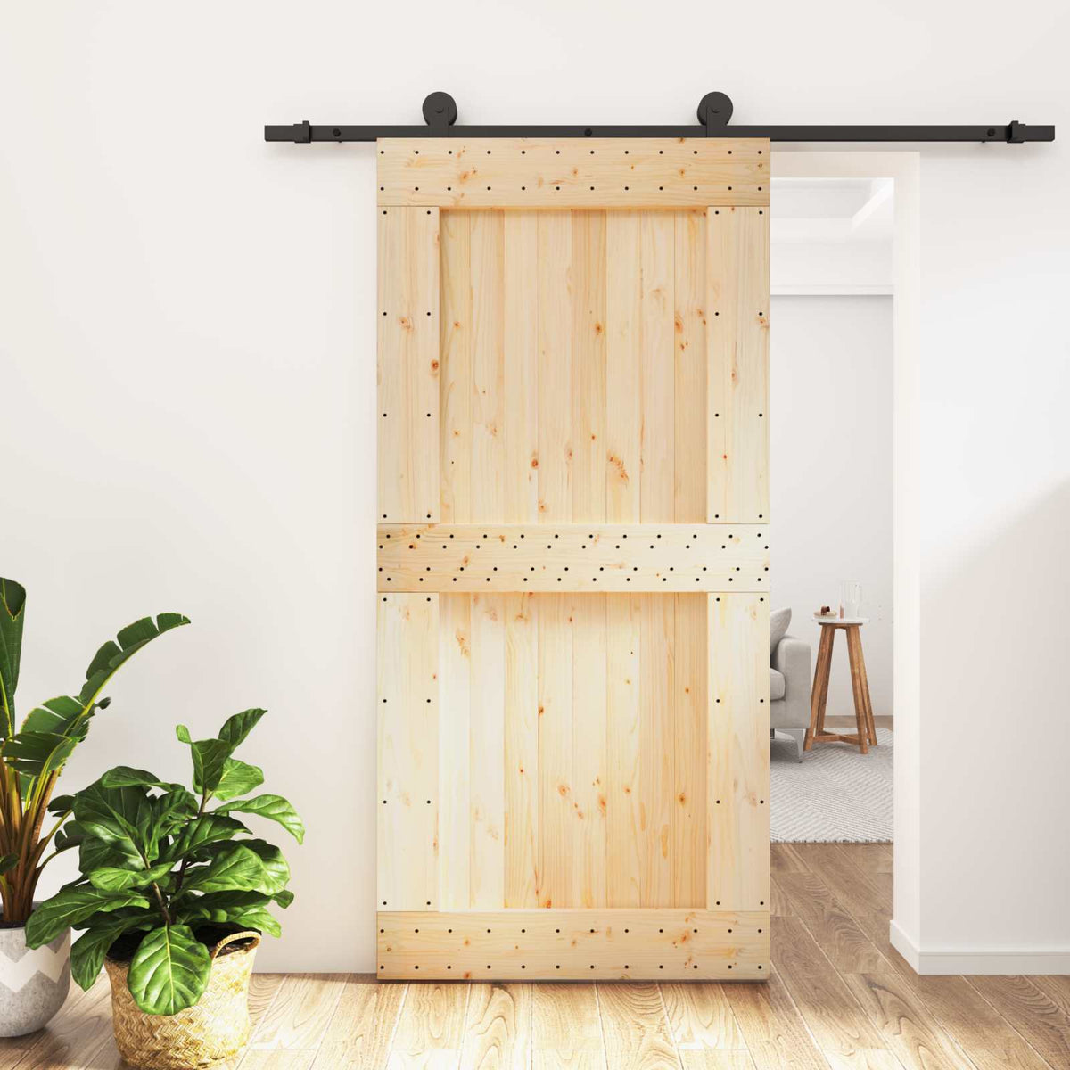 Skjutdörr 100 x 210 cm Massiv furuträdörr (obehandlad)