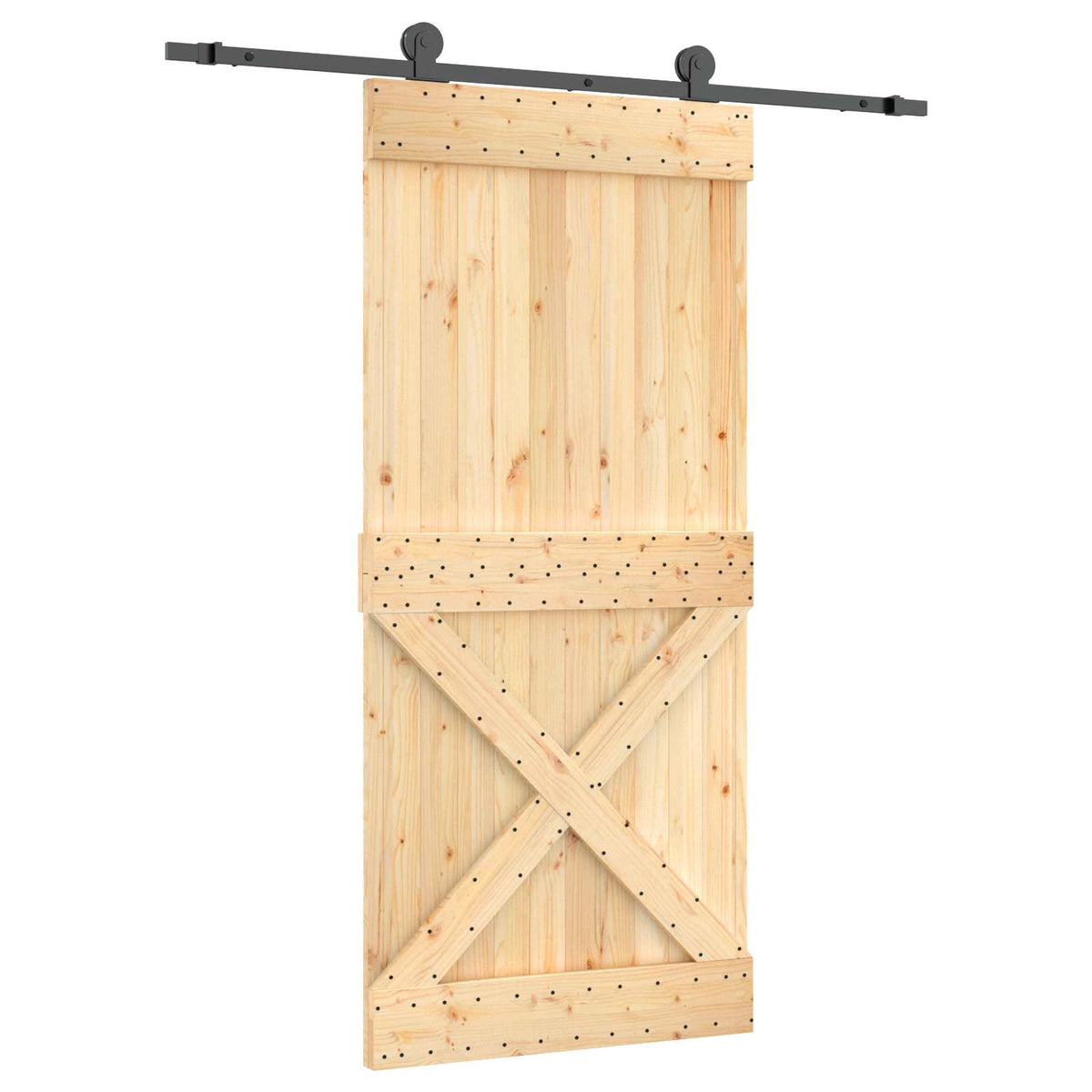 Skjutdörr Naturlig och svart 95 x 210 cm Massiv furuträdörr