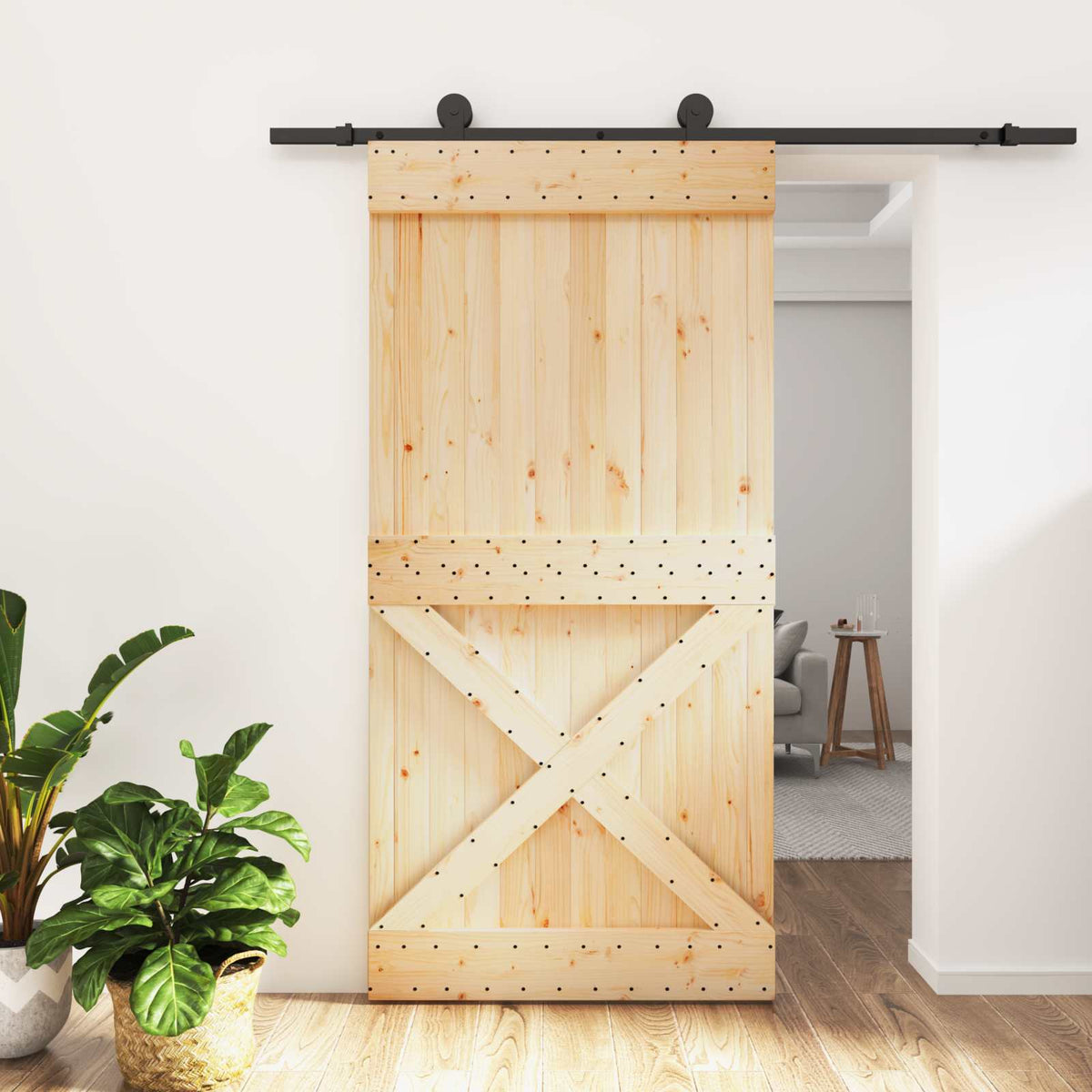 Skjutdörr 100 x 210 cm Massiv furuträdörr (obehandlad)