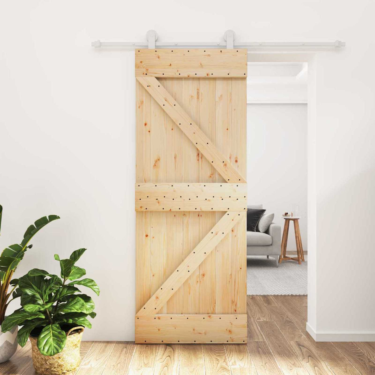 Skjutdörr 80 x 210 cm Massiv furu Naturlig och vit