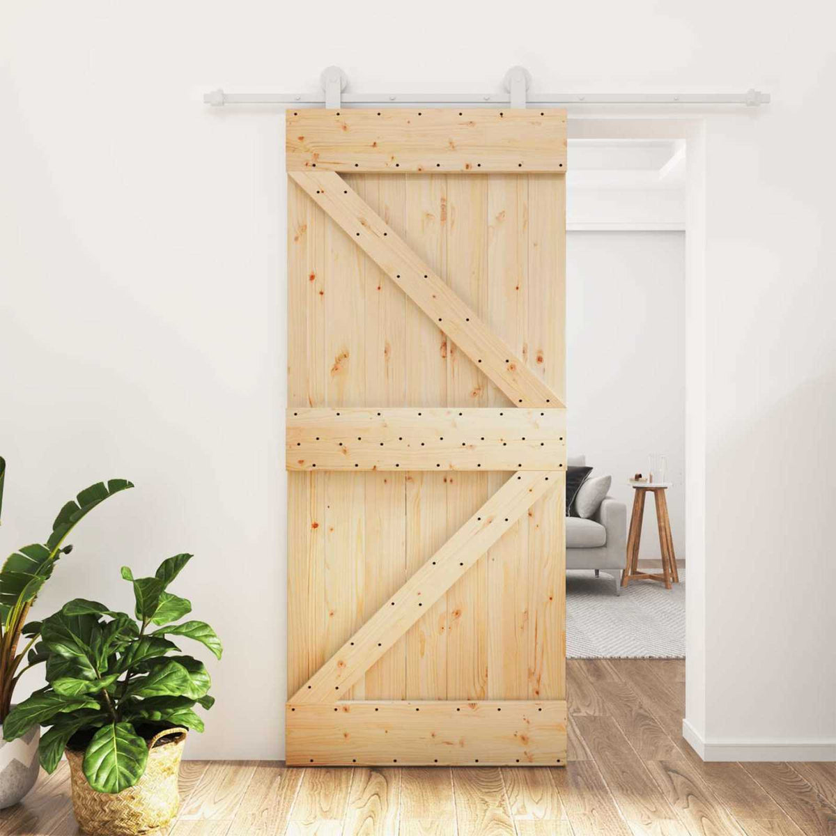 Skjutdörr 90 x 210 cm Massiv furu Naturlig och vit