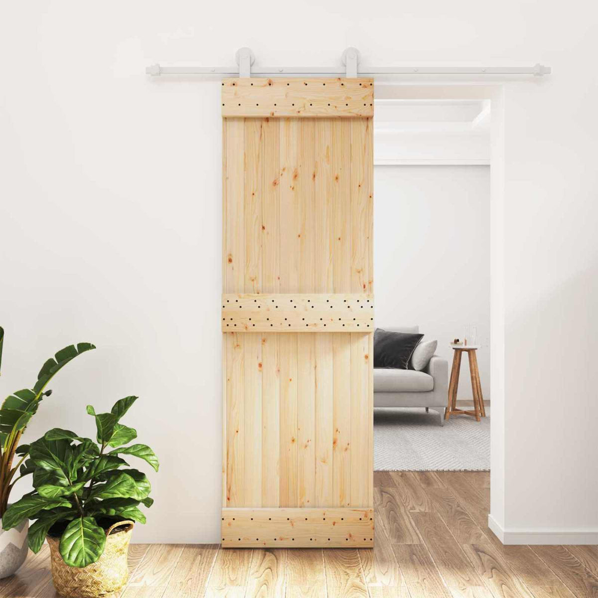Skjutdörr Naturlig och vit 70 x 210 cm Massiv furuträdörr
